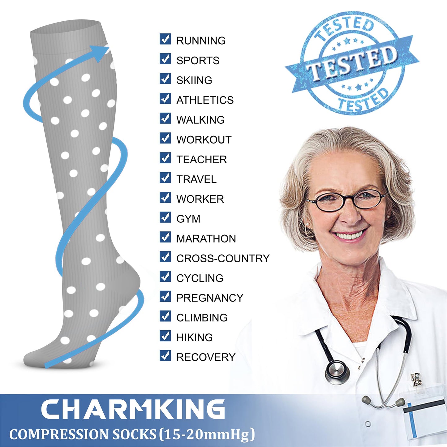 CHARMKING Compression Socks for Women & Men Circulation (3 Pairs) 15-20 mmHg is Best Athletic for Running, Flight Travel, Support, Cycling, Pregnant - Boost Performance, Durability (S/M, Multi 62)