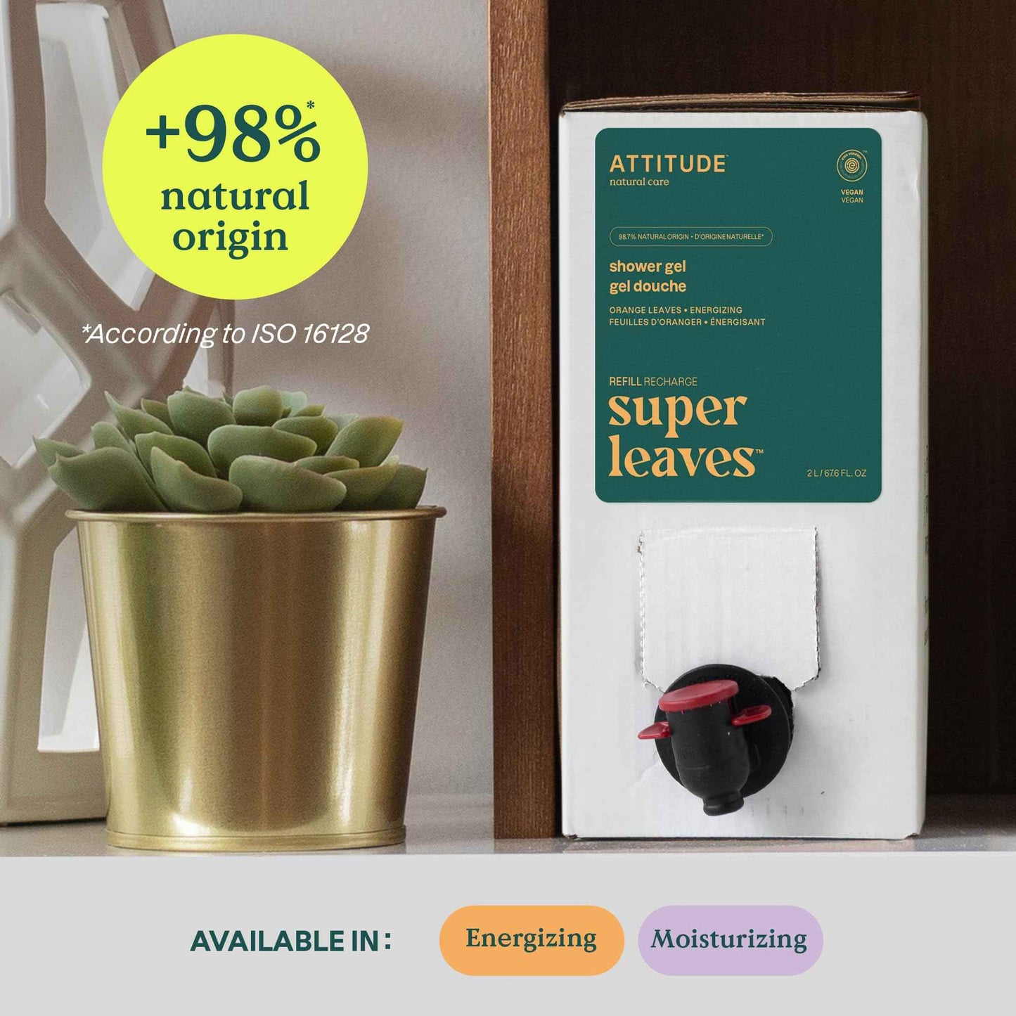 ATTITUDE Body Wash, EWG Verified Shower Gel, Dermatologically Tested, Plant and Mineral-Based, Vegan Personal Care Products, Orange Blossom & Eucalyptus, Bulk Refill, 67.6 Fl Oz