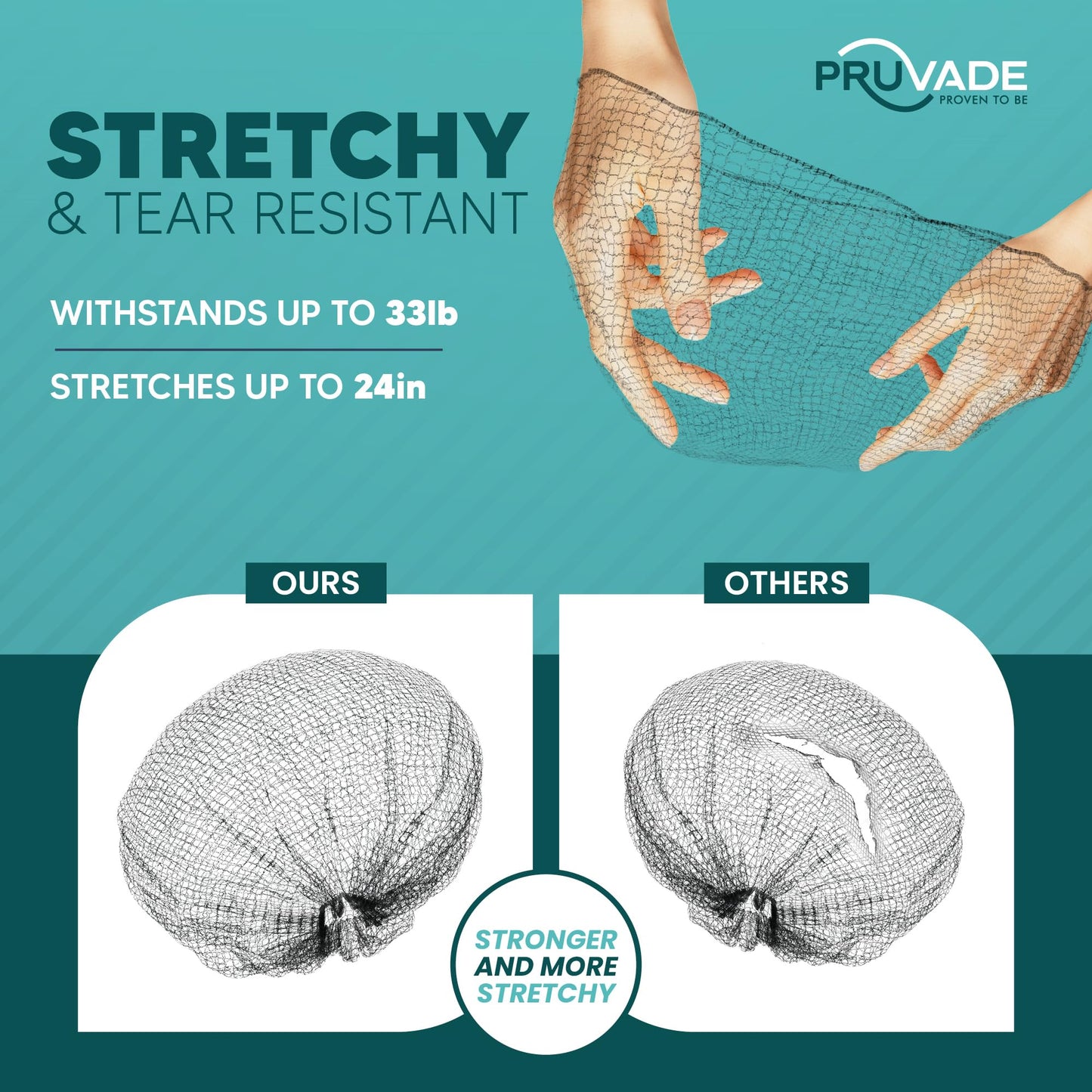 Pruvade - Invisible Hair Nets for Women & Men | Pack of 100 | Elastic 24" Mesh Hair Net for Buns, Long Hair & Short Hair - Hairnets for Ballet Dancers, Sleeping, Wig Storage, Food Service & More