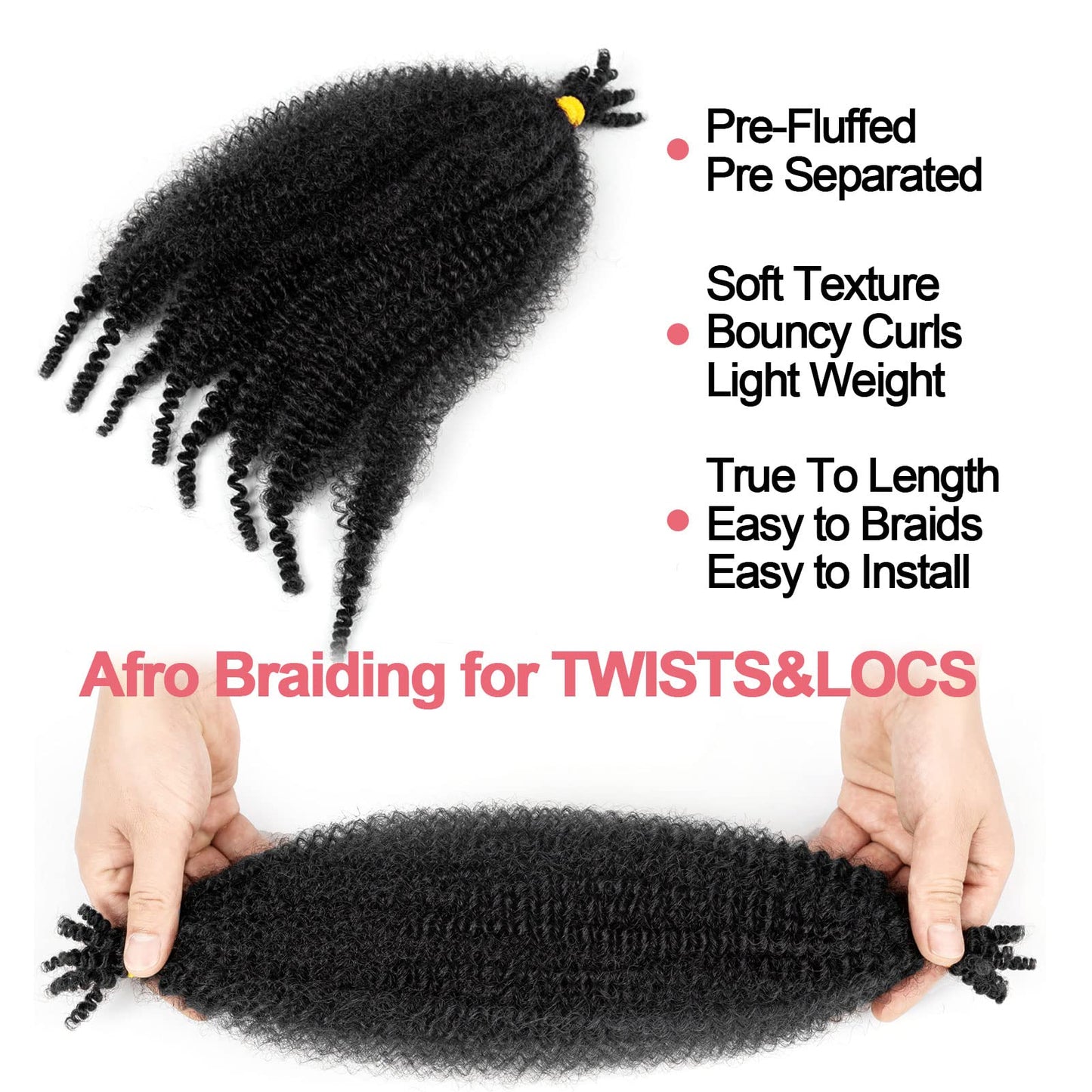 BATISI Marley Twist Braiding Hair 12 Inch Kinky Twist Hair Braiding Pre Separated Springy Afro Twist Hair Pre Fluffed Spring Twist Hair #1b Marley Hair Wrap Around Distressed Soft Faux Loc 8 Pack