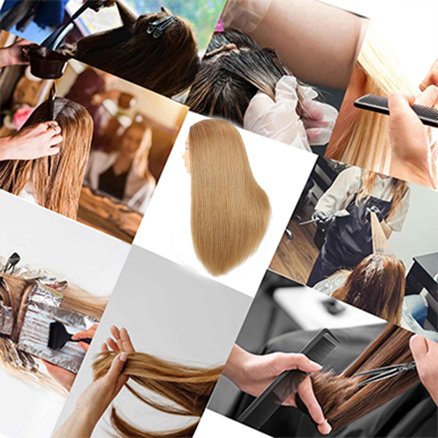 Female Mannequin Head With100% Real Hair Blonde Cosmetology Mannequin Head Hair Styling Hairdressing Practice Training Head Cosmetology Manikin Head Doll Head for Hairdresser with Clamp