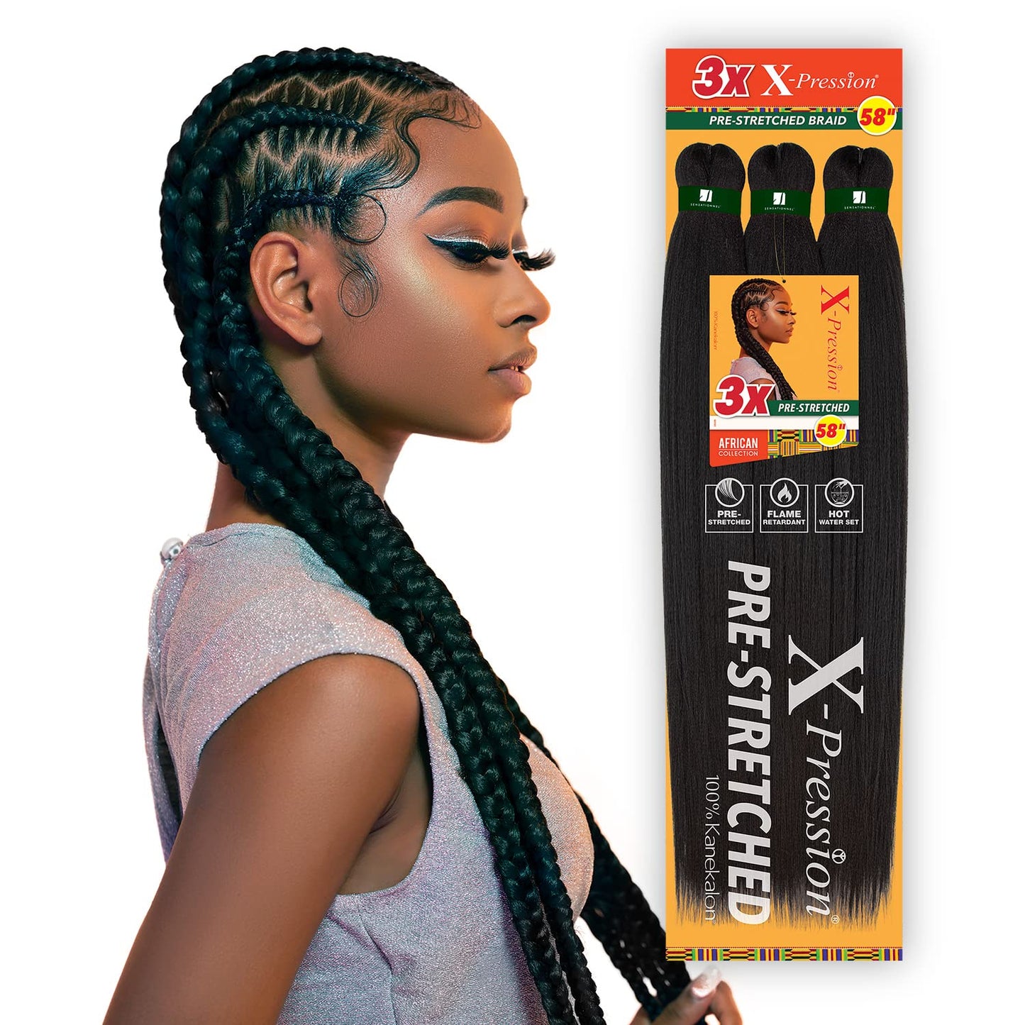 Sensationnel Xpression prestretched braiding hair - 3x xpression 58-inch kanekalon flame retardant smooth yaki braid - 3x x-pression 58 inch (1 pack, SM1B/27)