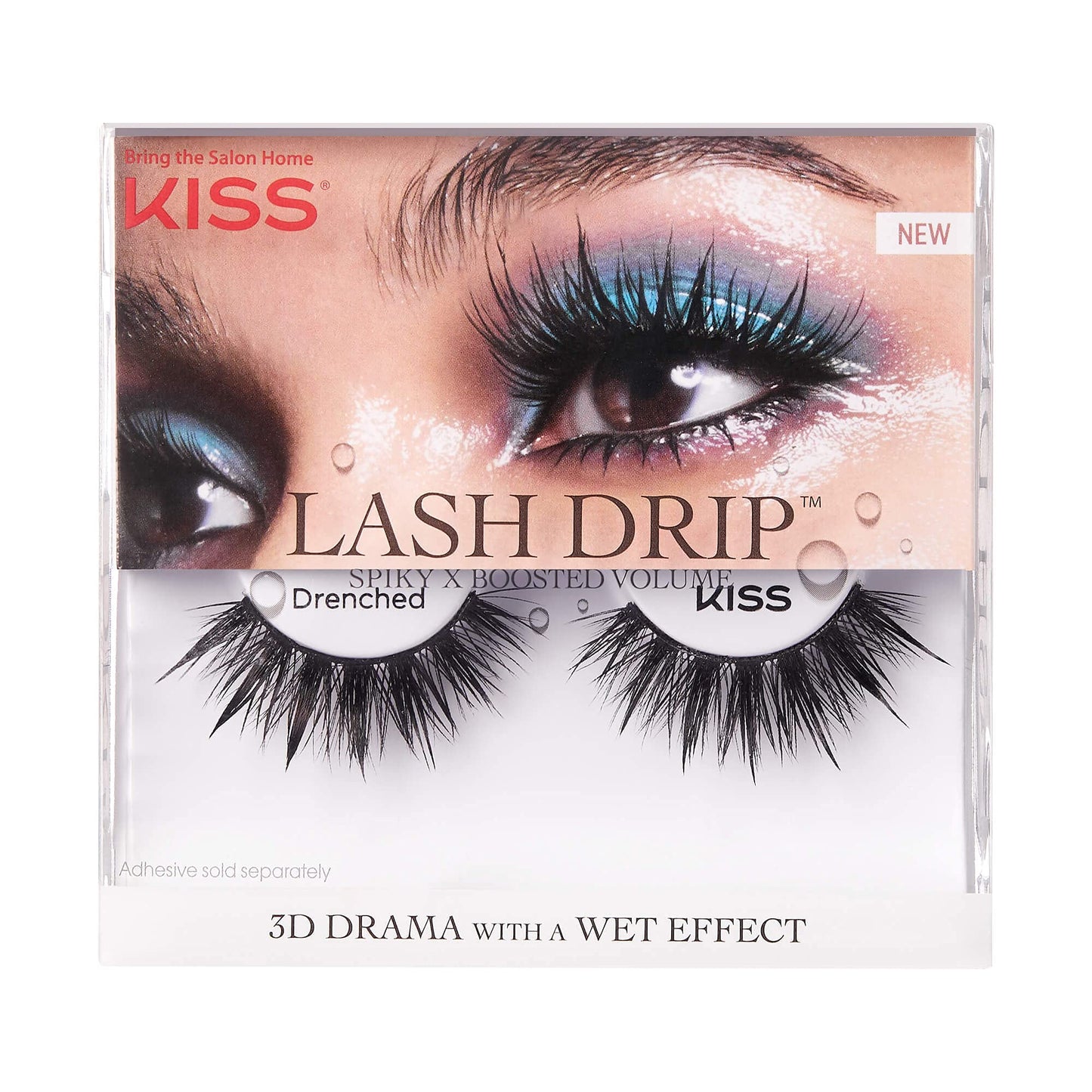 KISS Lash Drip False Eyelashes, Spiky X Boosted Volume, Unique Wet Look Hydrated Effect, Multi-Length Rewearable Fake Eyelashes, Wispy Crisscross Lash Pattern, Style ?˜Drenched?? 1 Pair