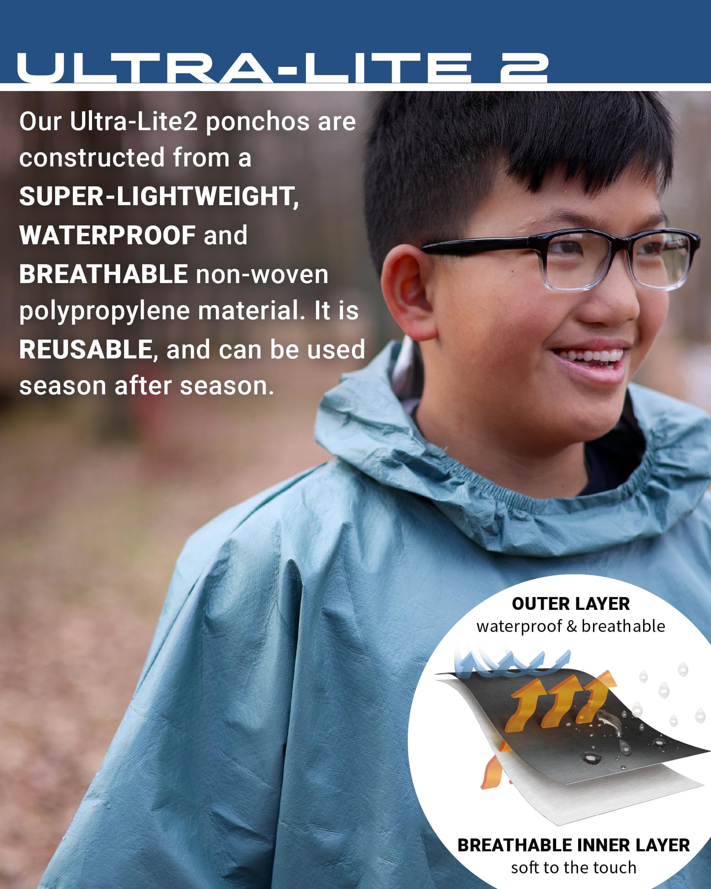 FROGG TOGGS Ultra-Lite2 Youth Waterproof Breathable Poncho