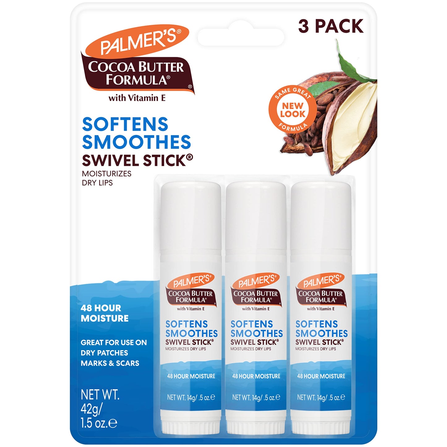 Palmer's Cocoa Butter Formula Moisturizing Swivel Stick with Vitamin E, Lip Balm Easter Basket Stuffer, Face & Body Moisturizer Stick Ideal for Treating Dry Skin Patches (Pack of 3)