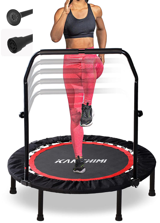 Kanchimi 40" Folding Mini Fitness Indoor Exercise Workout Rebounder Trampoline with Handle, Max Load 330lbs(Black)