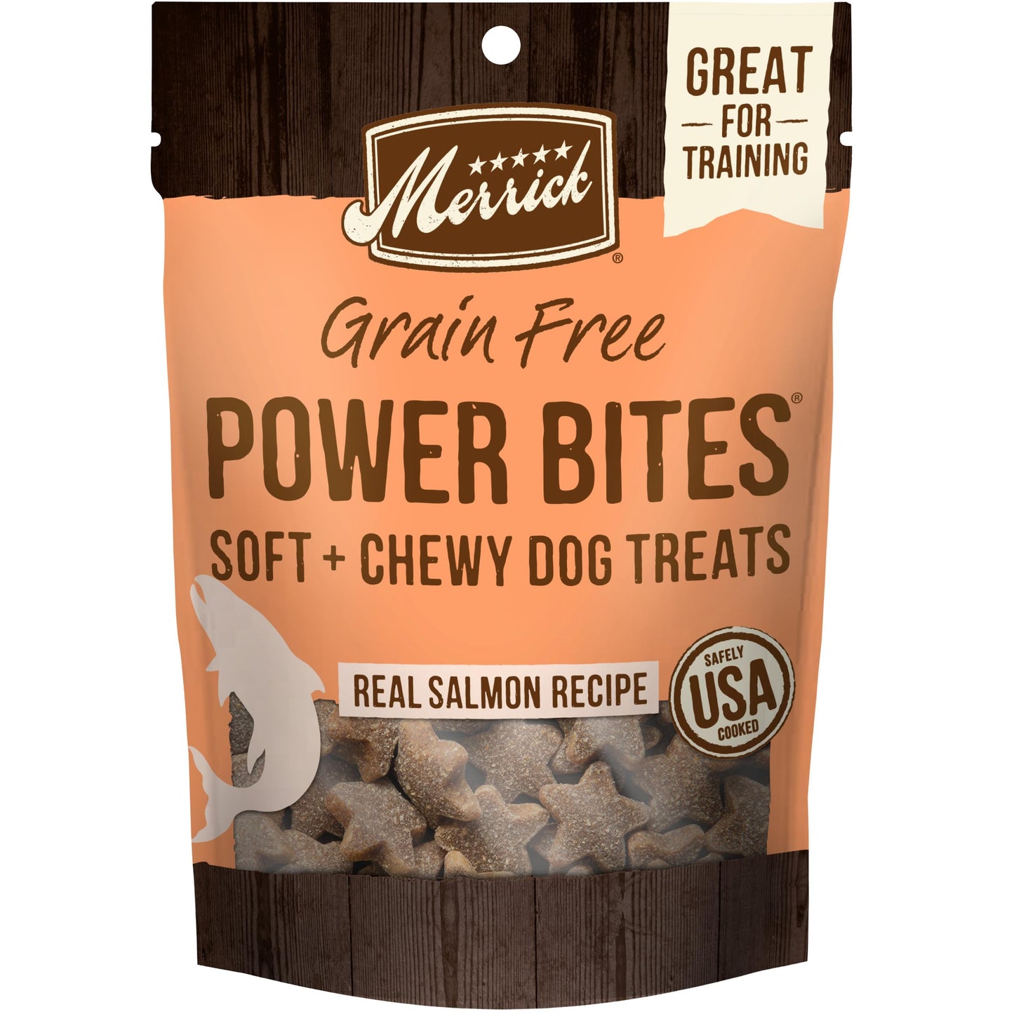 Merrick Power Bites Natural Soft And Chewy Real Meat Dog Treats, Grain Free Snack With Real Salmon Recipe - 6 oz. Bag