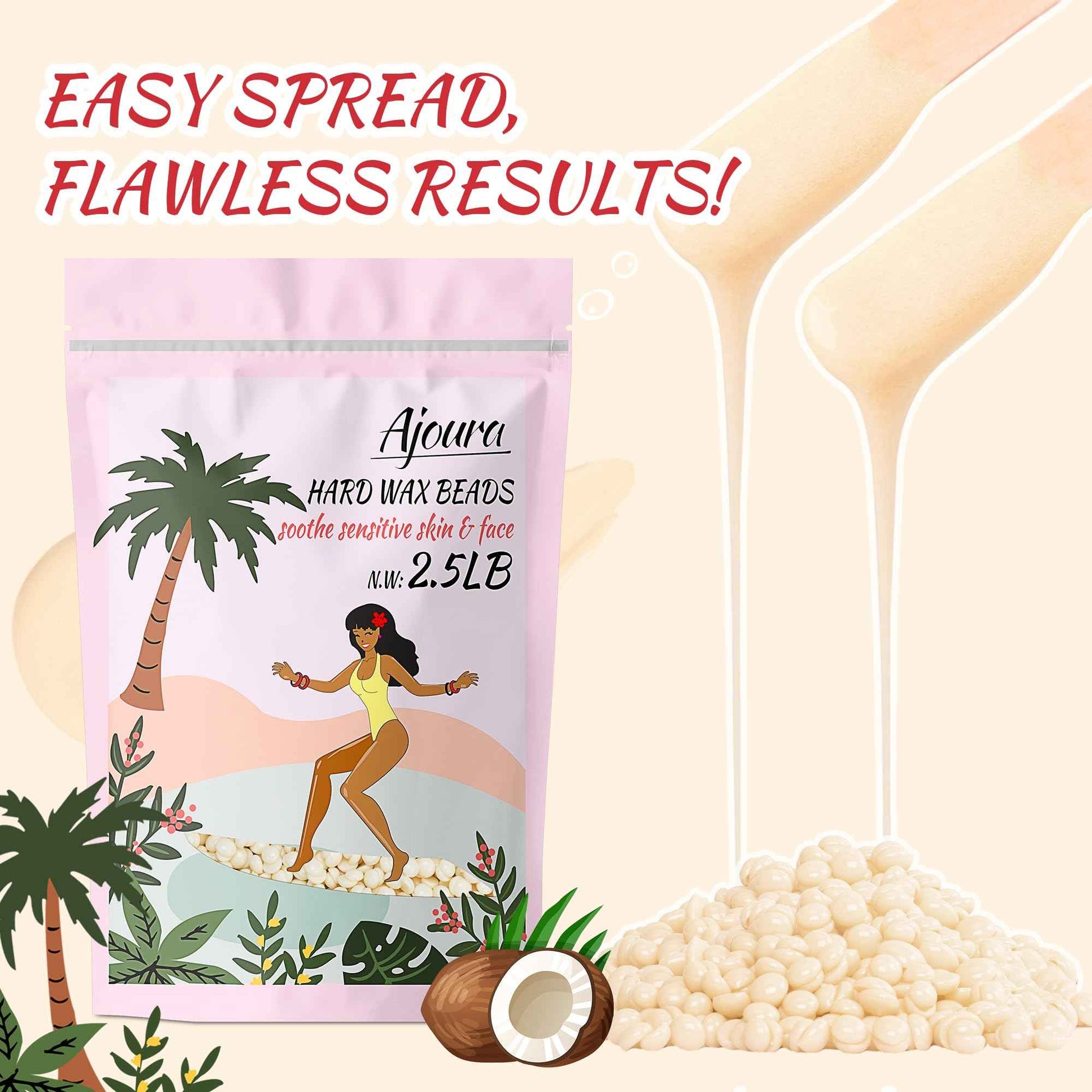 Ajoura 2.5 lb Wax Beads for Hair Removal - Premium Hard Wax for Coarse Hair, Ideal for Brazilian Bikini, Legs, Face, Underarms, Arms, Chest, Back - Sensitive Skin for Efficient Home & Salon Waxing
