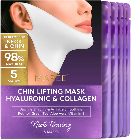 MAREE V Line Lifting Mask with Hyaluronic Acid – Deep Collagen Face Mask for Women – Jawline Shaper Facial Masks with Retinol – Tightening & Firming Neck Lift Tape – Double Chin Strap for Face Lift