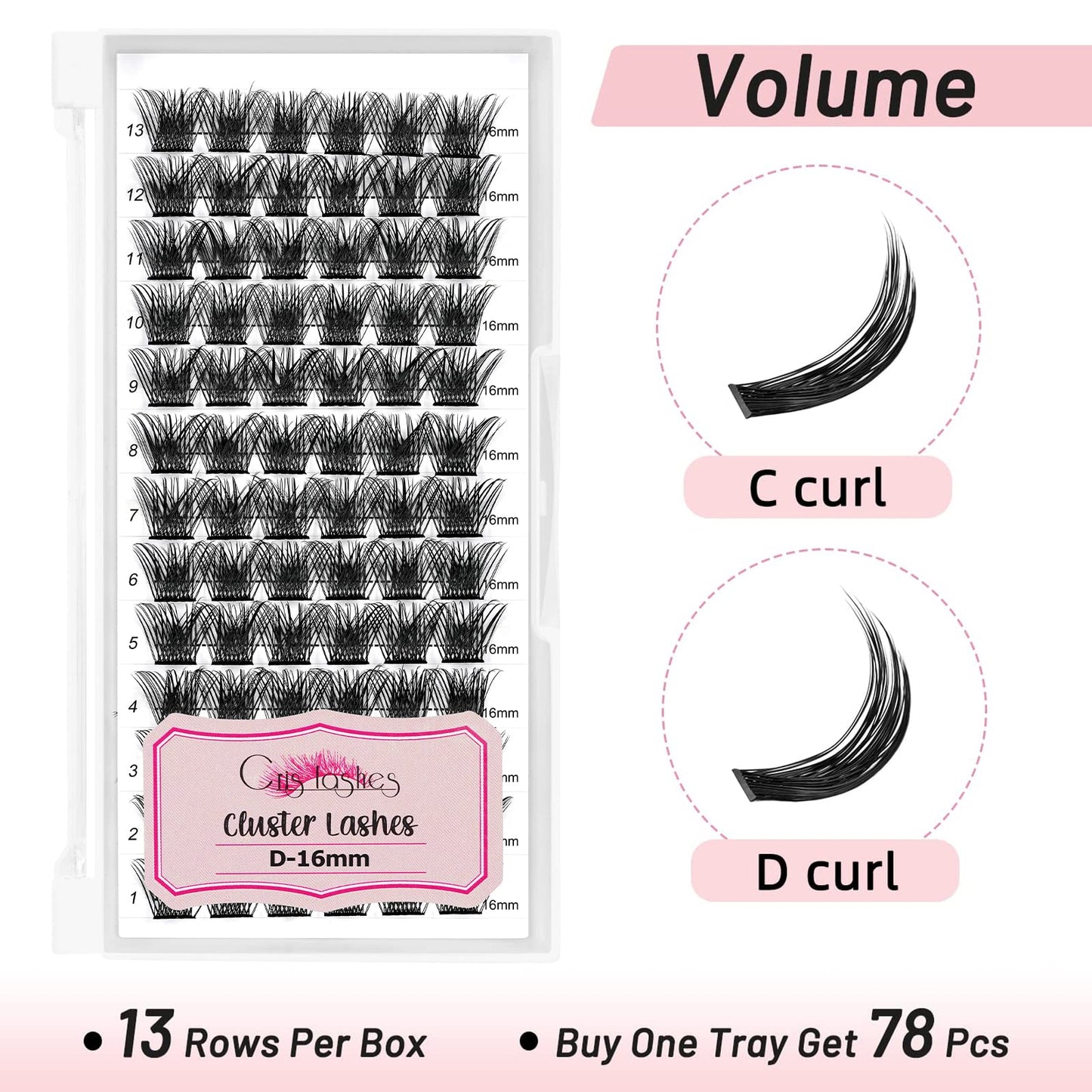 Lash Clusters DIY Eyelash Extensions 78pcs Crislashes Cluster Lashes D Curl 16mm Lash Clusters Wispy Eyelash Clusters Manga Lash Clusters DIY Cluster Eyelash Extensions for Home Use(H-D Curl-16mm)