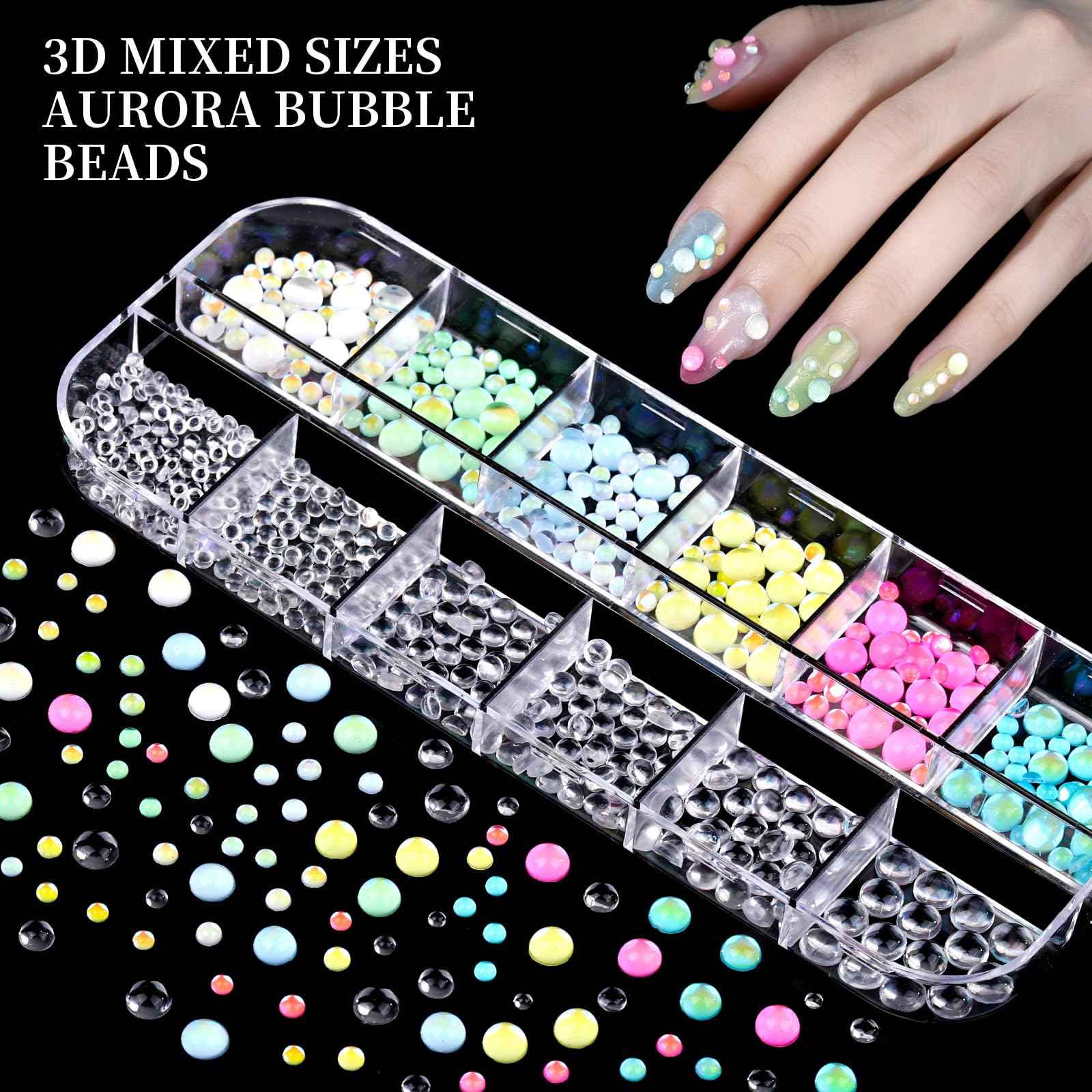 FANDAMEI Nail Charms, 8-Box Nail Charms and Gems, Fruit Bow Hawaii Flowers Petals 3D Nail Art Charms Bulk, Charms Y2K for Nails, Colorful Bubble Beads Nail Rhinestones, Gold Studs Nail Pearls for DIY