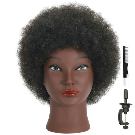 RIHANNAHAIR Kinky Curly Real 100% Human Hair Mannequin Head with Stand for Hairdresser Practice Manikin Cosmetology Training Doll Head Braiding Styling Updos Bleaching Dyeing Cutting Curling Coloring