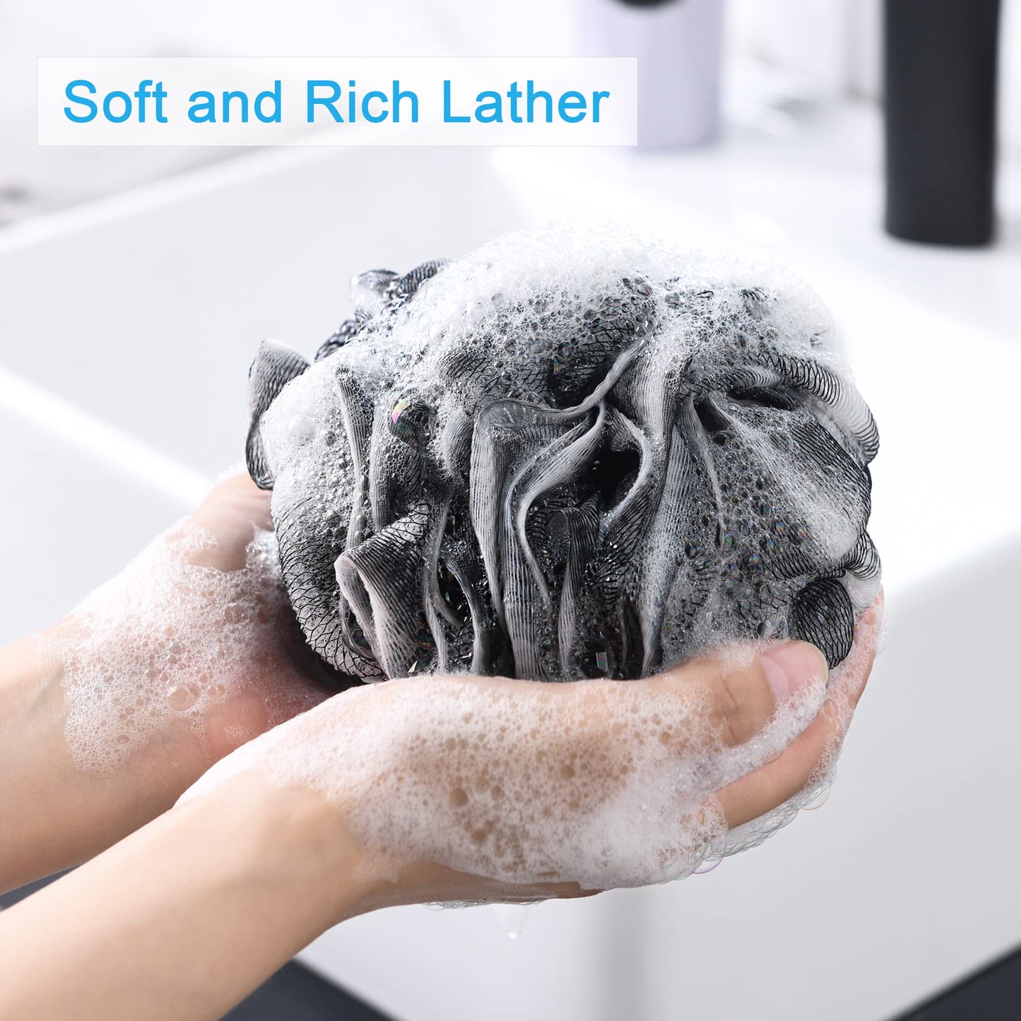 AmazerBath Loofah Sponge 60g/Piece, Loofah for Men Body Scrubber - Bath Sponge Loofa Set of 4 Black