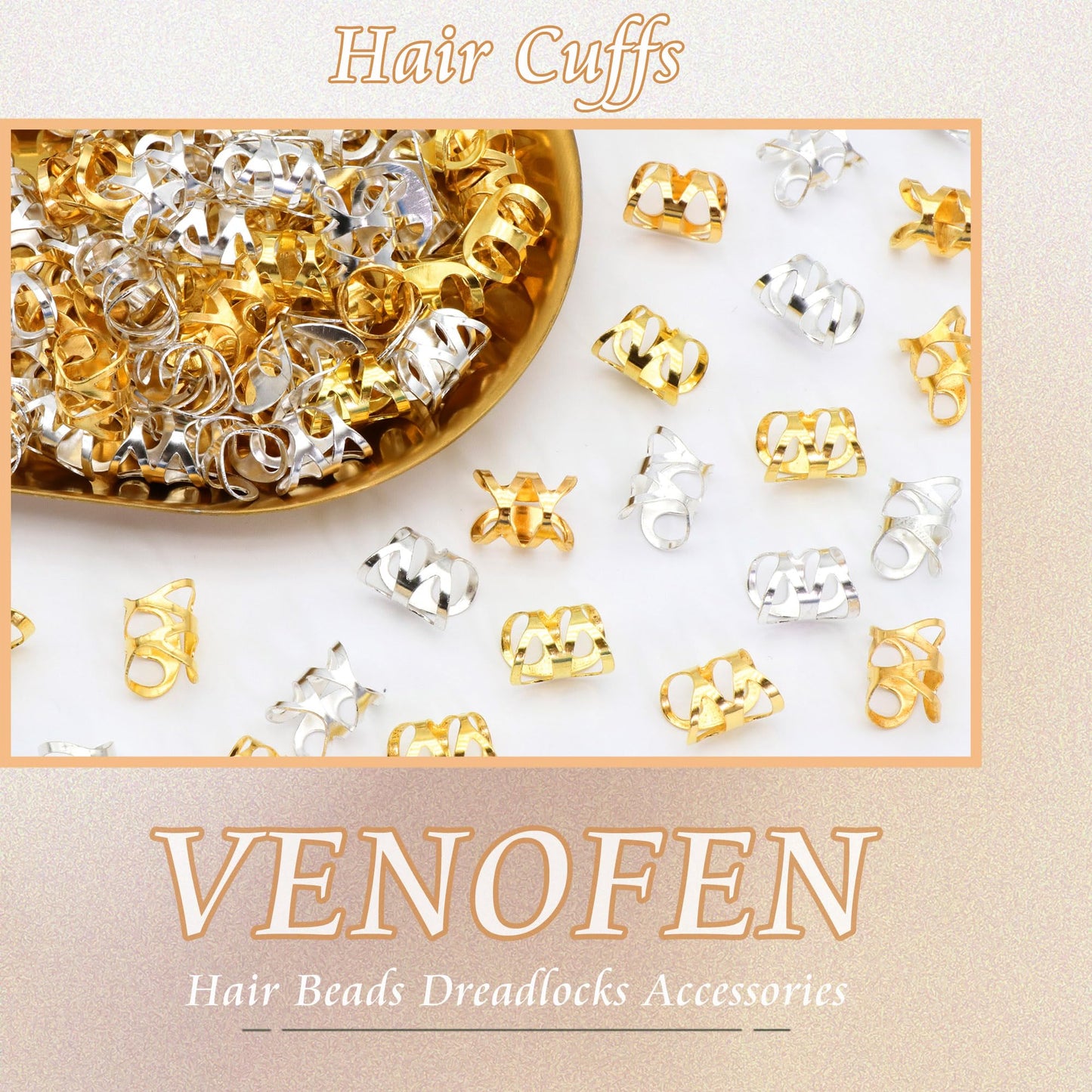 VENOFEN 100PCS Metal Hair Accessories for Braids - Gold & Silver Hair Rings, Braids Clips, Dreadlock Beads, and Cuffs for Women and Girls