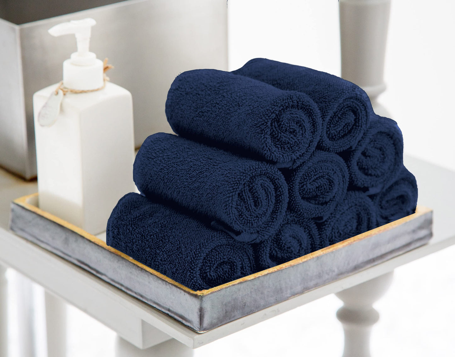 Utopia Towels 12 Pack Cotton Washcloths Set - 100% Ring Spun Cotton, Premium Quality Flannel Face Cloths, Highly Absorbent and Soft Feel Fingertip Towels (Navy)