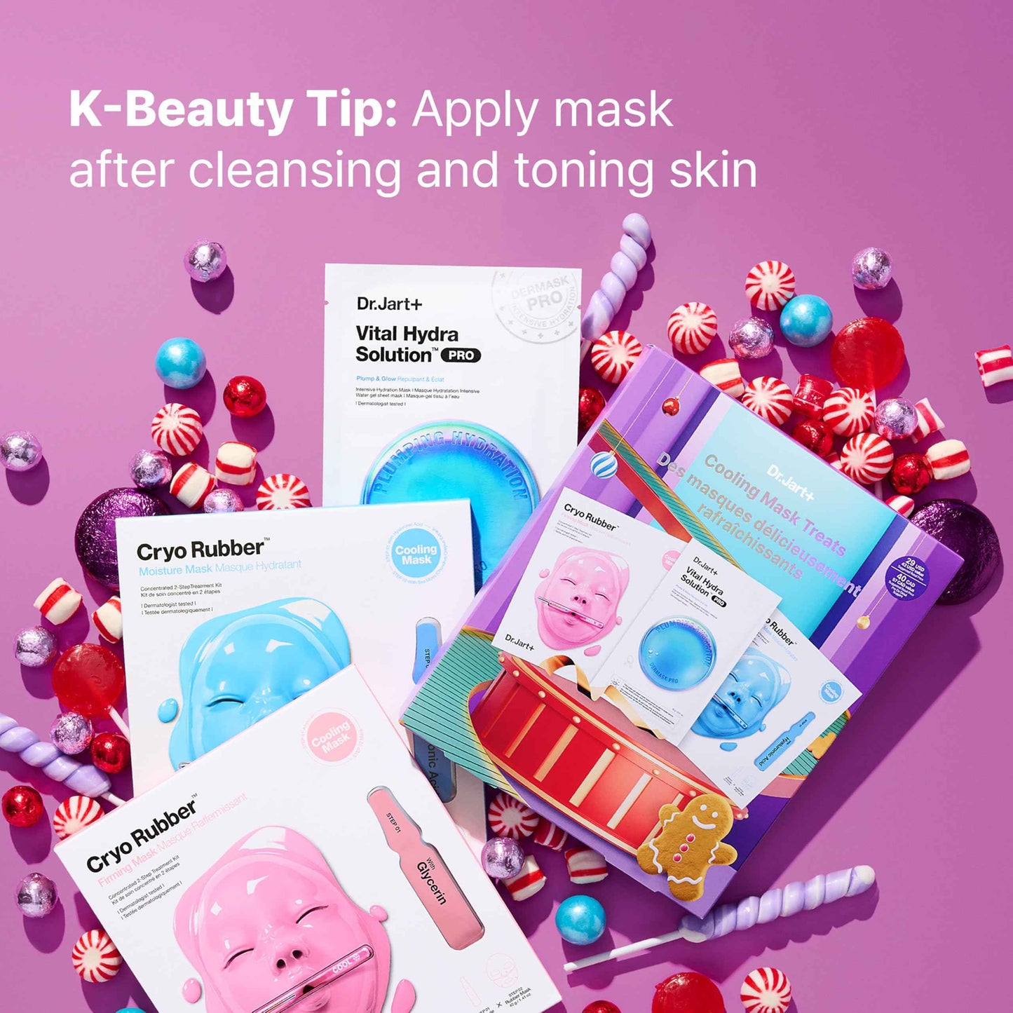 Dr. Jart+ Cooling Mask Treats Korean Skin Care Gift Set with Vital Hydra Solution Pro and Cryo Rubber Moisturizing and Firming Masks | Limited Edition Holiday Set