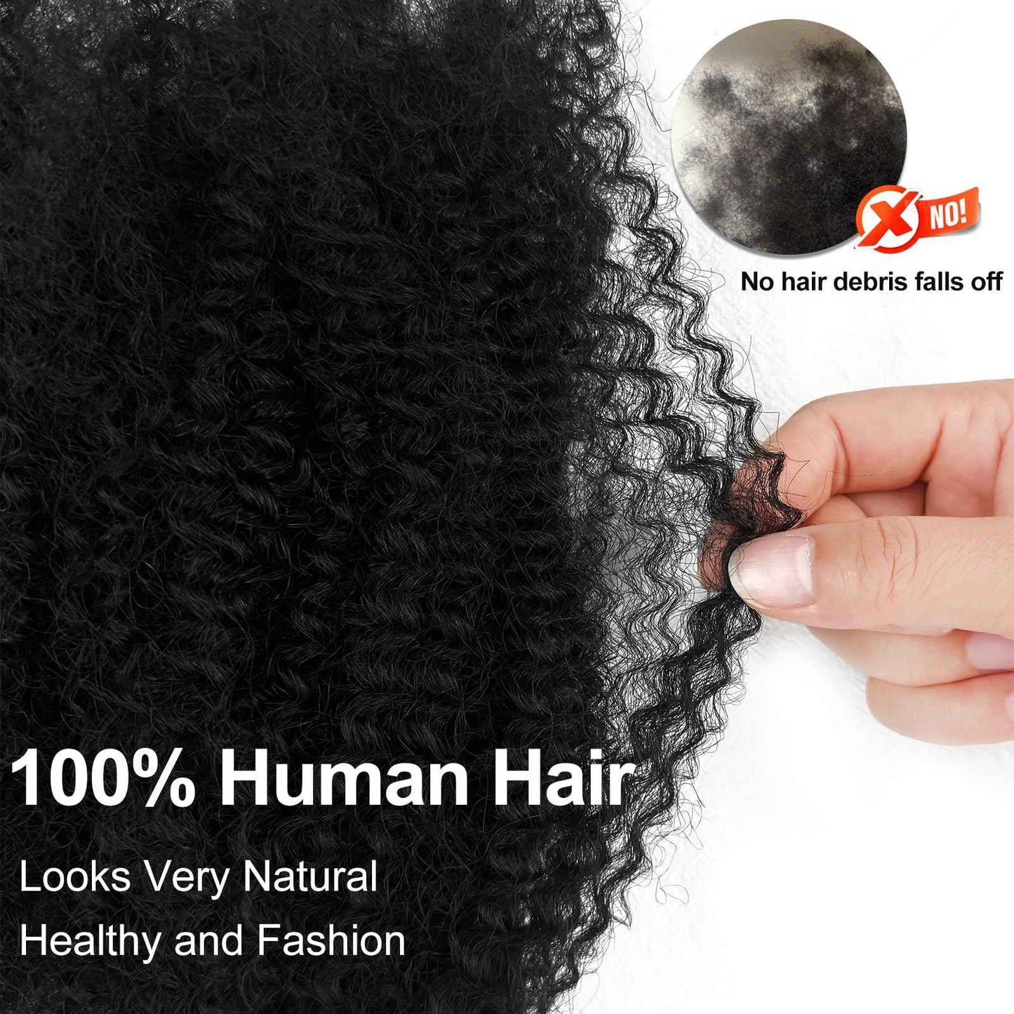 Afro Kinkys Bulk Human Hair 12 Inch Natural Black Afro Kinky-Curly Bundles for Dreadlock Extensions and Mini Twist Repair Locs Real Human Braiding Hair 1Bundle(Black, 12Inch, 40g/pack)