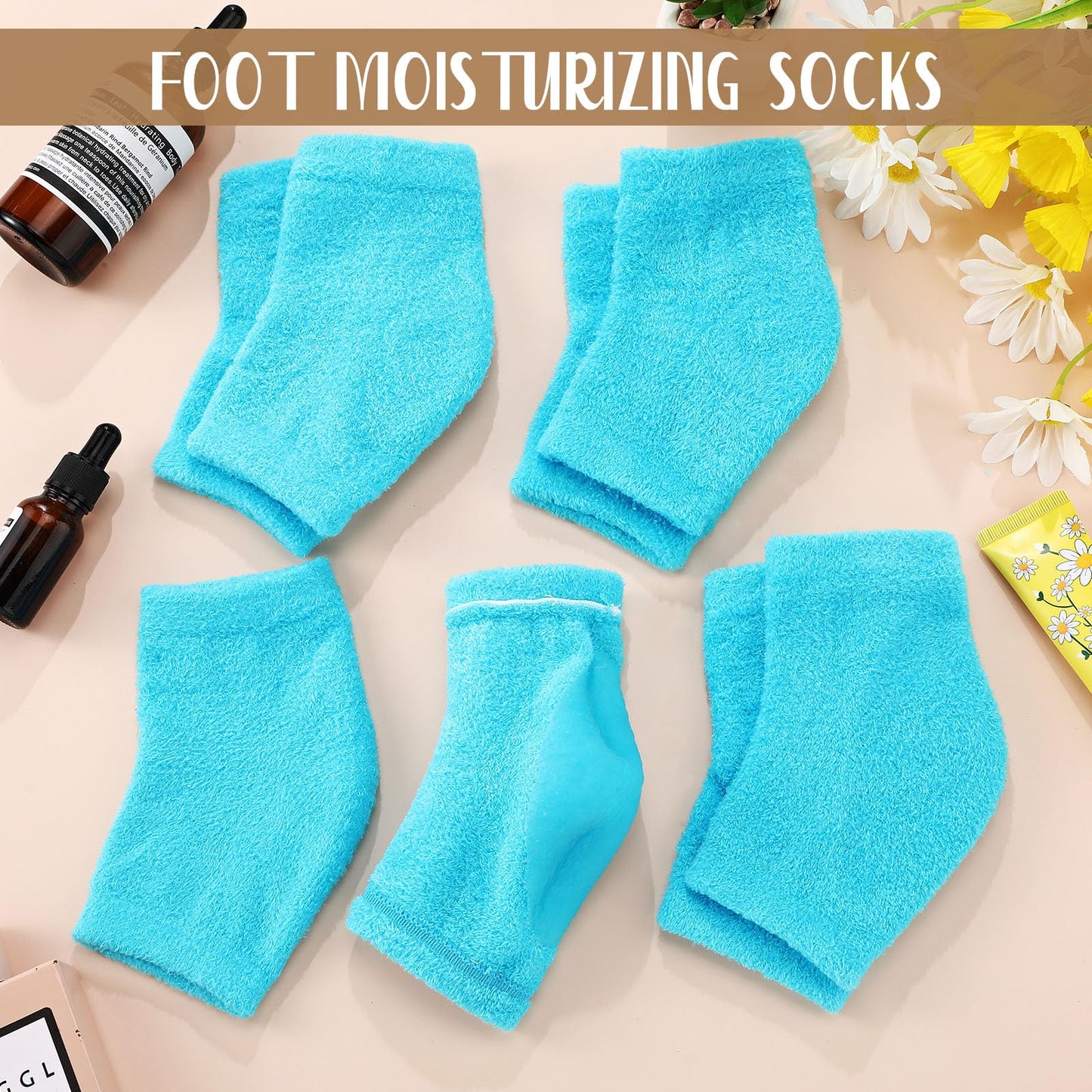 Chuarry 4 Pairs Moisturizing Fuzzy Socks for Dry Cracked Feet, Open Toe Socks Gel Socks with Essential Oils, Spa Moisture Cracked Heel Repair Socks for Women Dry Heels Overnight