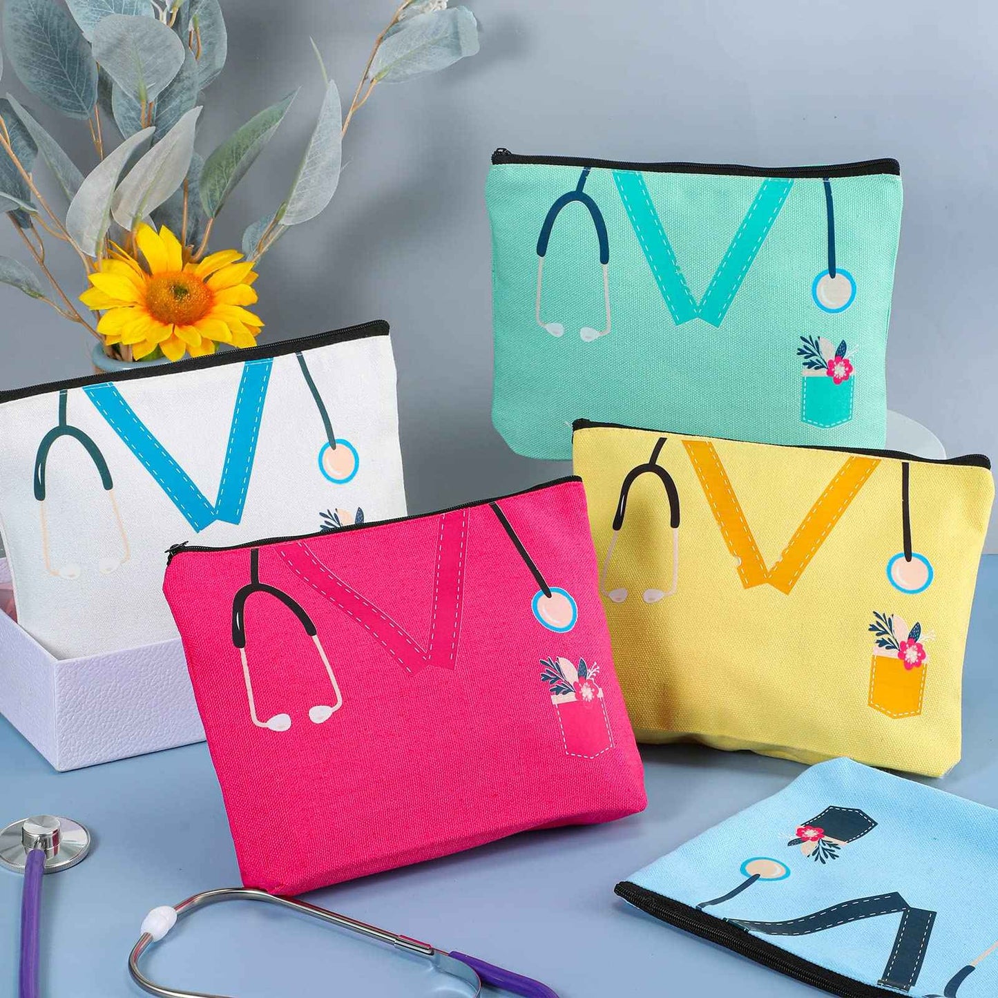 Sabary 20 Pcs Nurse Makeup Canvas Bags Bulk Nurse Appreciation Gifts Nursing Thank You Cosmetic Bag with Zipper Travel Work Accessories Pouch for Rad Tech Week Radiology Party Favors Christmas Gifts