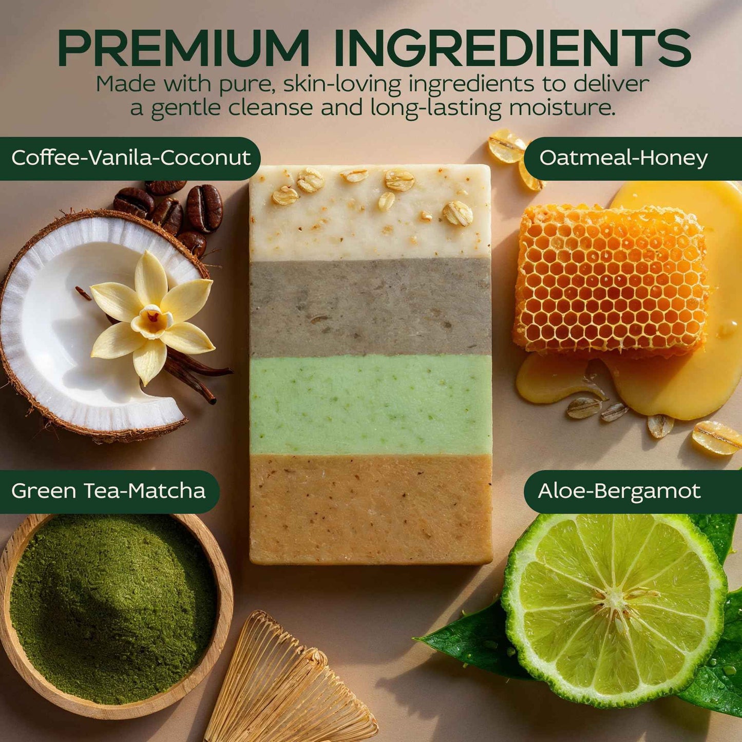 Sea Moss Soap Bar – Detoxifying Green Tea Matcha & Aloe Bergamot – All-Natural Handmade Soap for Sensitive Skin, Face & Body – Holiday Gift or Christmas Stocking Stuffer for Men & Women