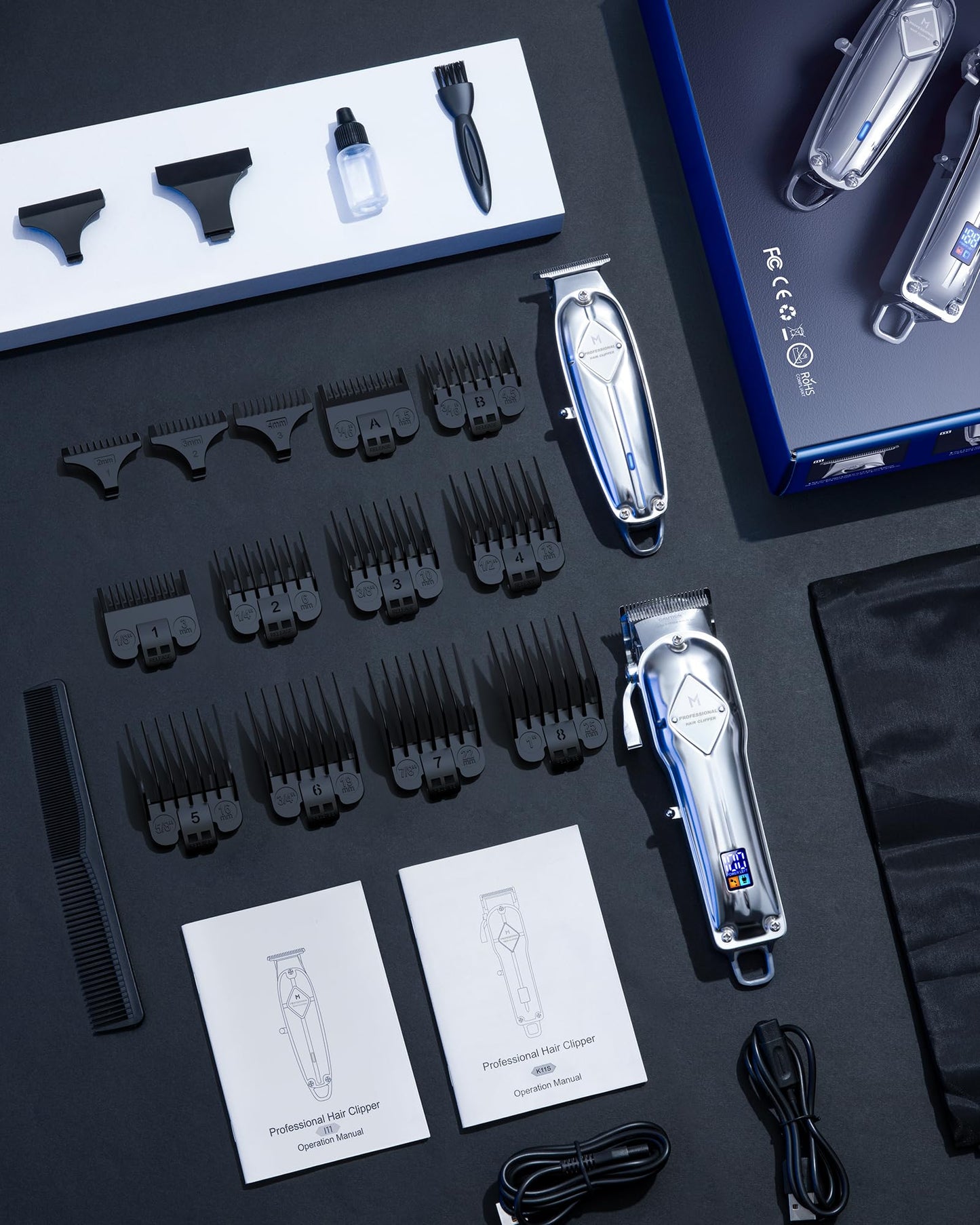 Limural PRO Professional Hair Clippers and Trimmer Kit for Men - Cordless Barber Clipper + T Blade Outliner, Complete Hair Cutting Kits with 13 Premium Guards, LED Display, Taper Lever & 5 Hrs Runtime