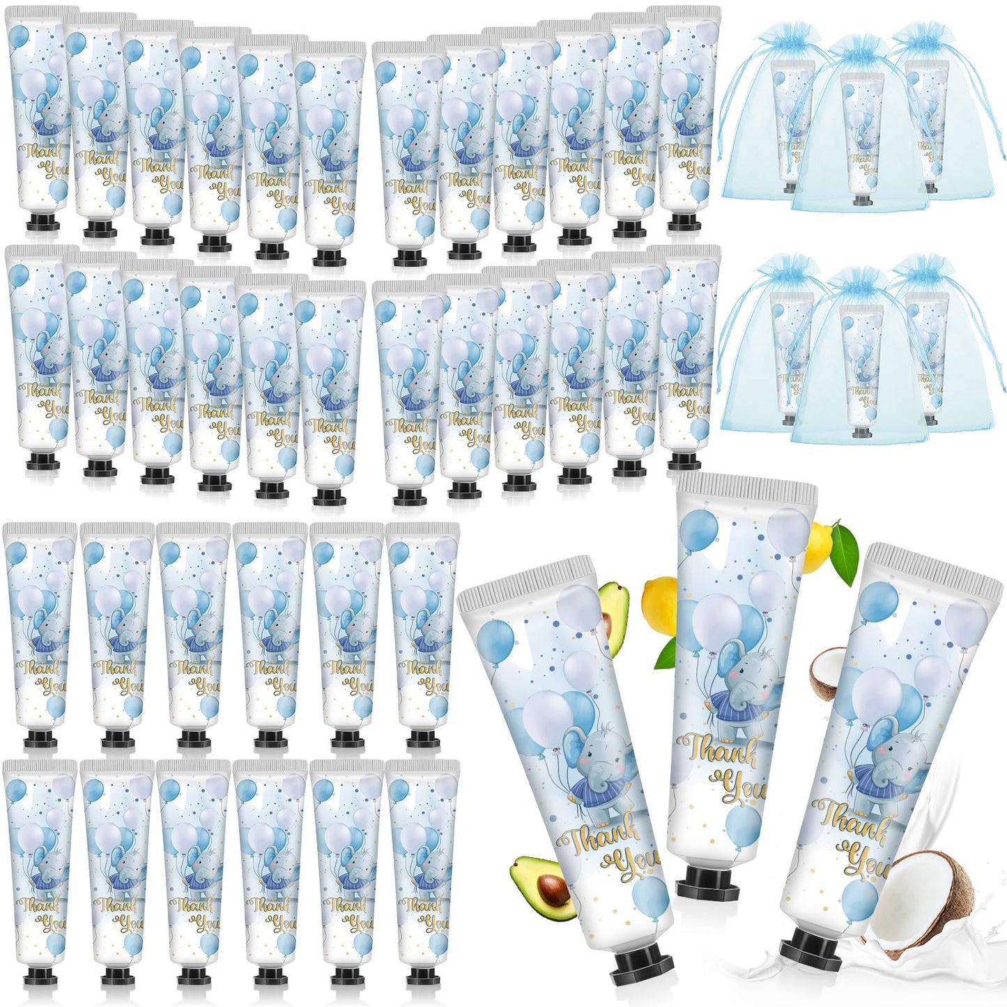 Swiffen 48 Sets Baby Shower Hand Cream Bulk Baby Shower Favors Bridal Shower Hand Cream Thank You Hand Cream for Guests Travel Size Hand Lotion with Organza Bags(Baby Boys)