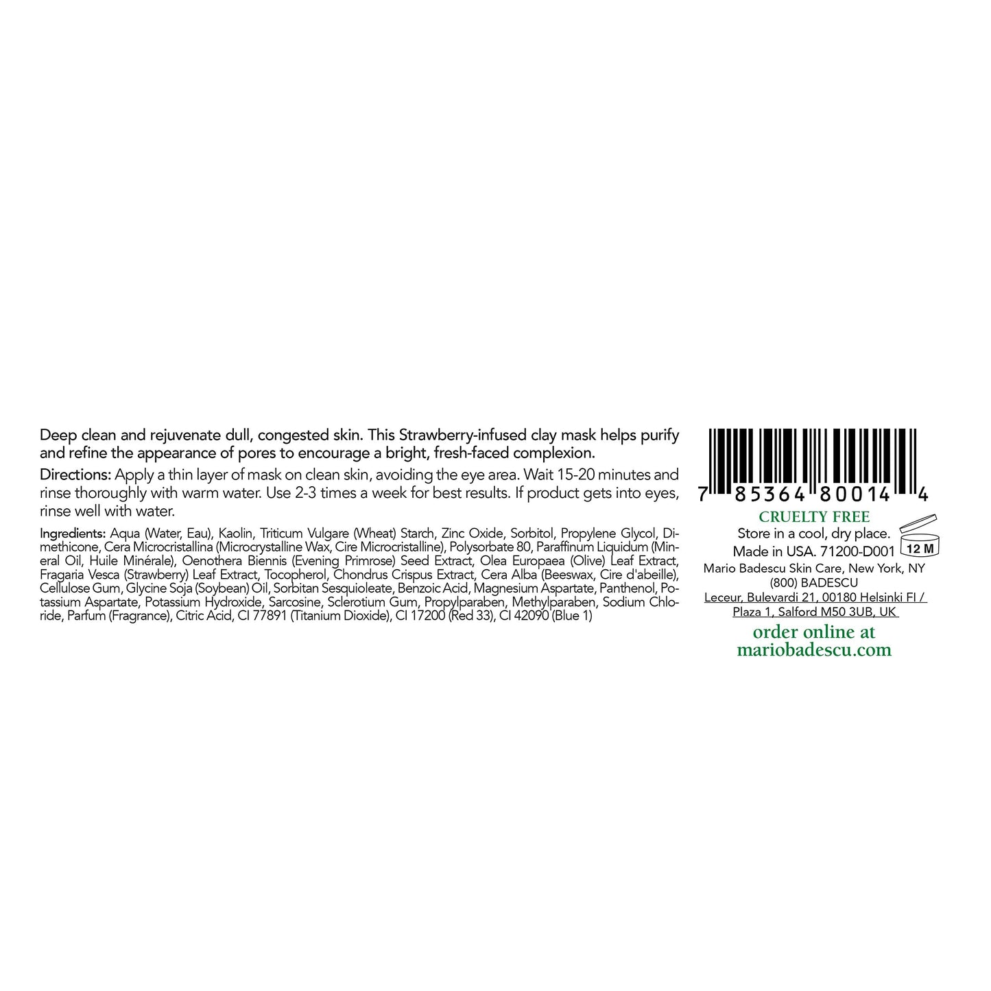 Mario Badescu Strawberry Tonic Mask - Refreshing & Brightening Clay Mask - Refines & Cleanses Dull Skin & Clogged Pores - Face Skincare Rich in Vitamin C & Folic Acid, 2 Oz