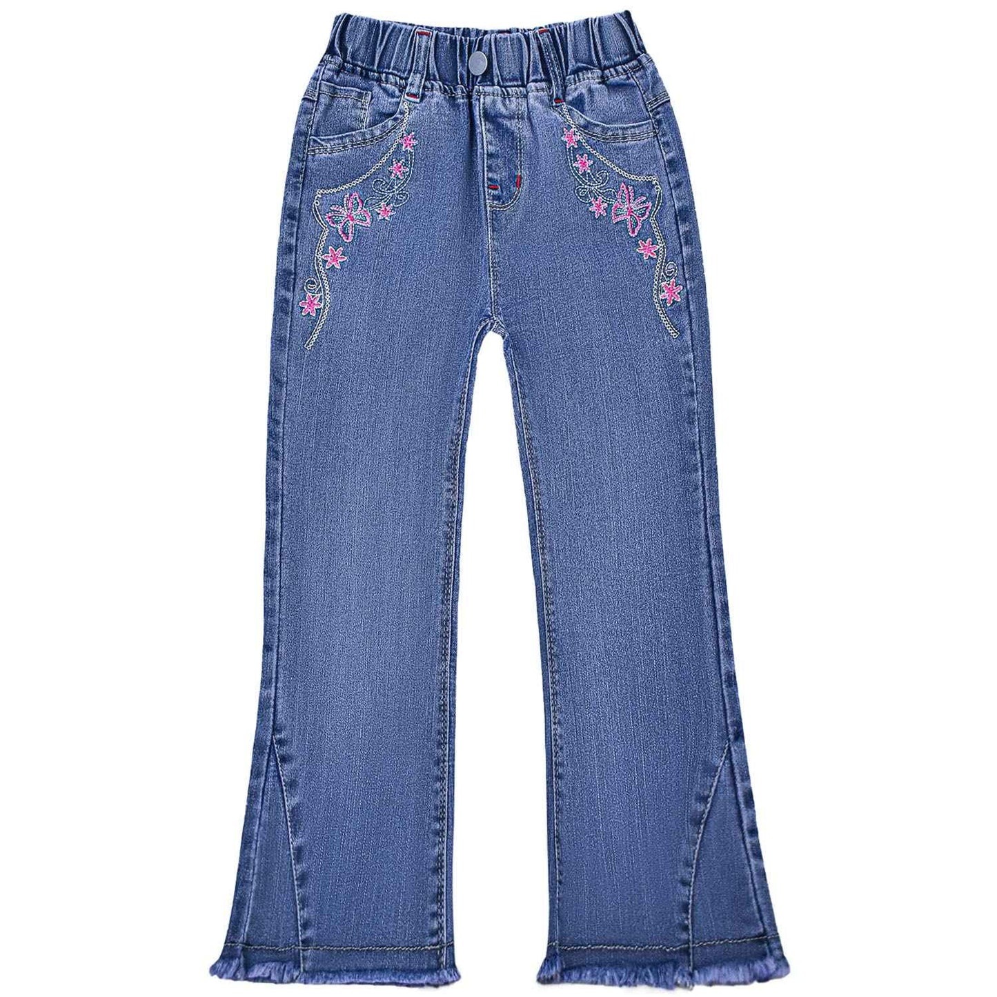 Peacolate 5-10 Years Little Big Girl Embroidered Floral Buttefly Bootcut Jeans(Butterfly,6-7Years)