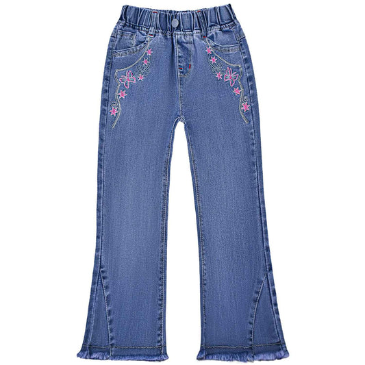 Peacolate 5-10 Years Little Big Girl Embroidered Floral Buttefly Bootcut Jeans(Butterfly,6-7Years)