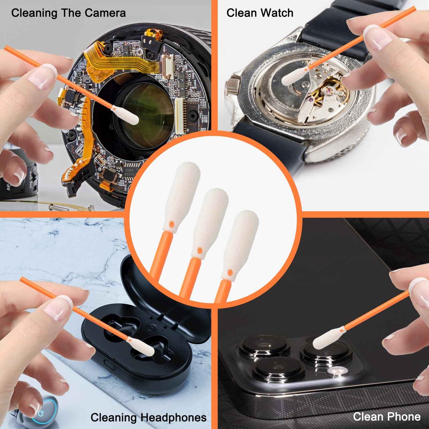 Wellgler's 3.65'' Foam Cleaning Swabs,Multi-Purpose Detailing Foam Tip Swabs, for Electronics,Gun,Car Vent,Printer,Sewing Machine. KM722 (Orange 200PCS)