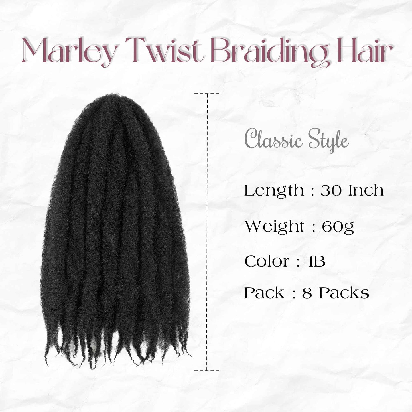 Marley Twist Braiding Hair 8 Packs Marley Twist Hair Twist Hair 30 Inch Afro Kinky Curly Twist Crochet Hair Twist Soft and Natural Hair (1B, 30 inch)