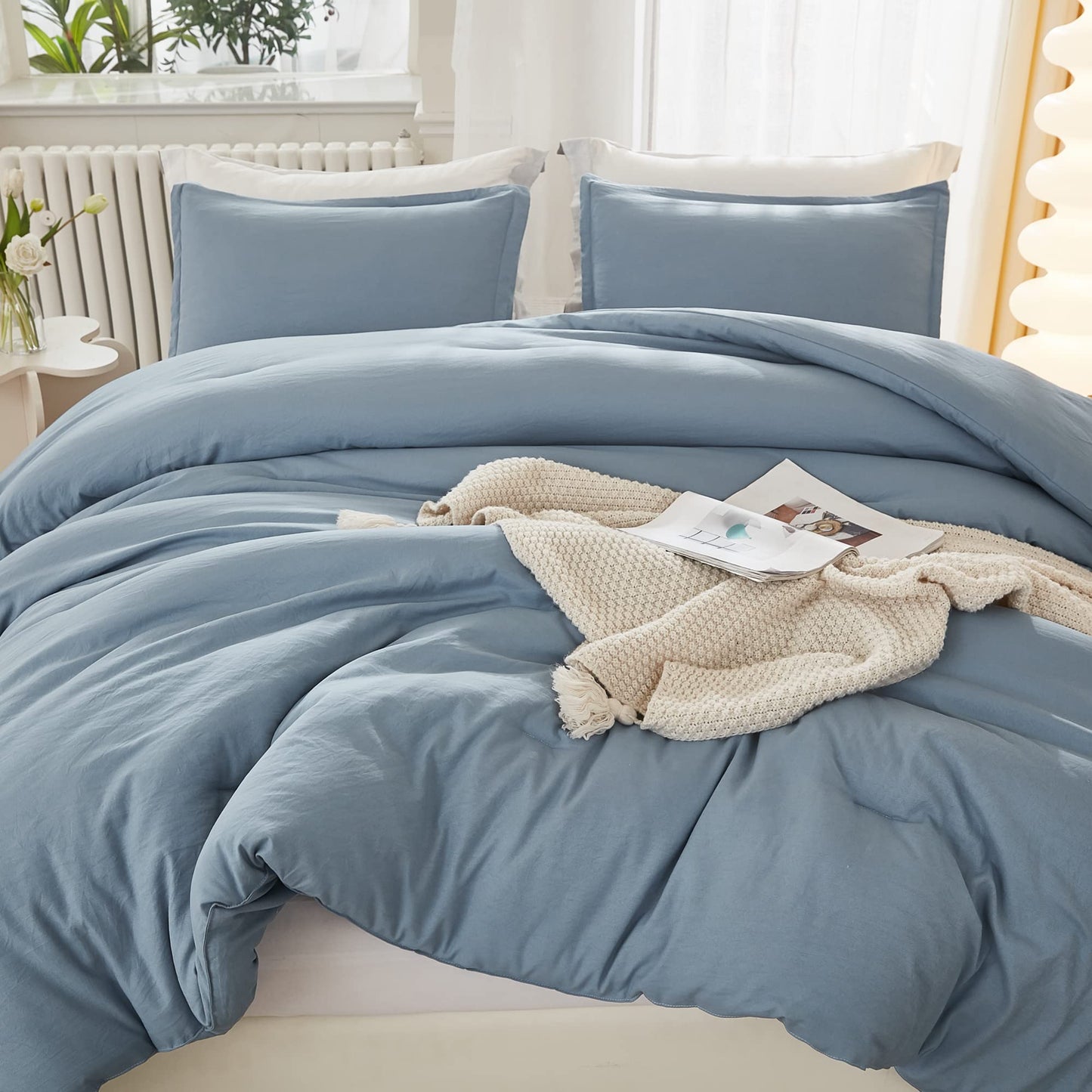 Litanika Grayish Blue Comforter Set Twin/Twin XL Size, 2 Pieces Lightweight Solid Bedding Comforter Set, All Season Fluffy Bed Set (66x90In Comforter & 1 Pillowcase)