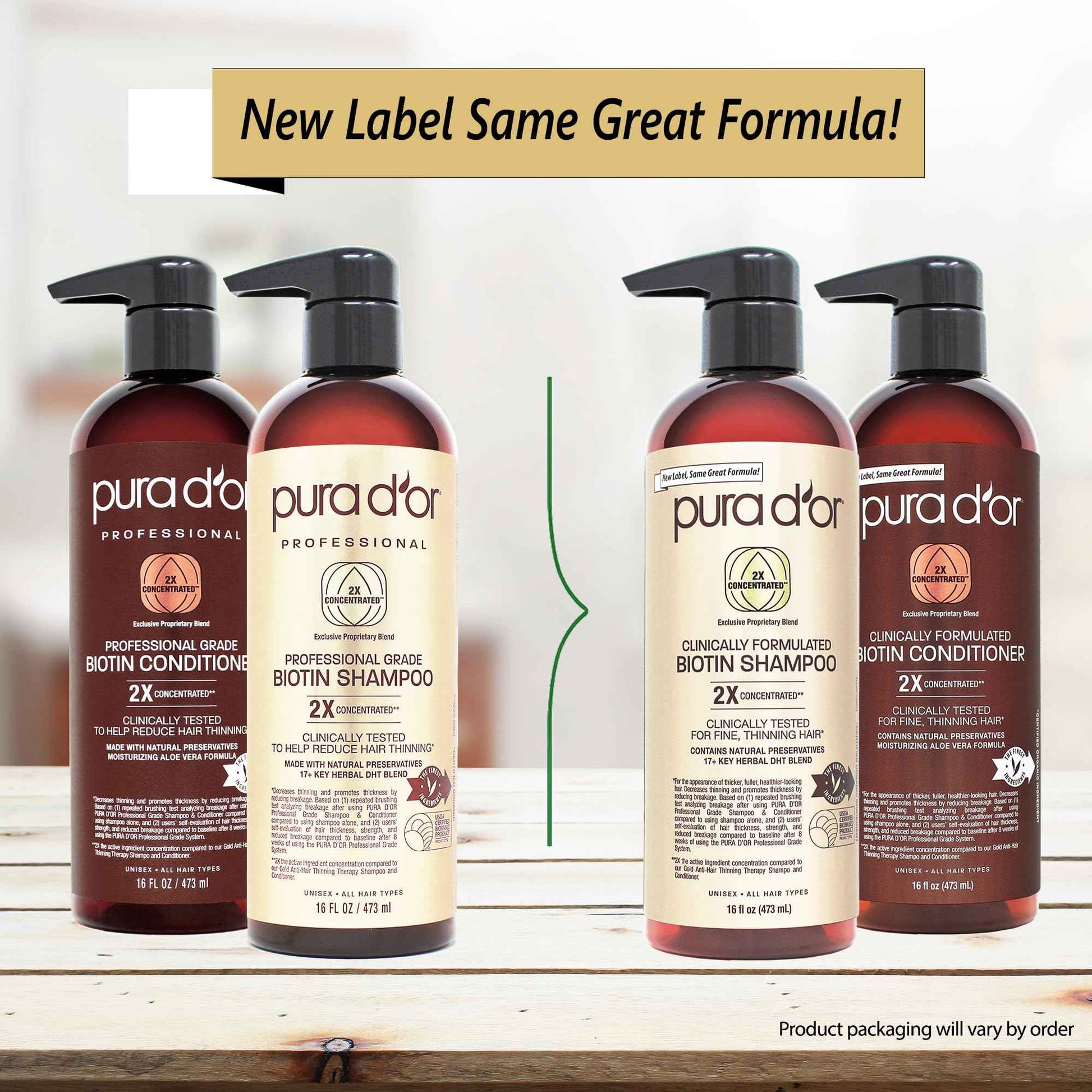 PURA D'OR Clinically Formulated Biotin Shampoo & Conditioner For Hair Thinning - 2X Concentrated Proprietary Herbal Blend Thickening Products For Women & Men, Sulfate Free, 16oz x2