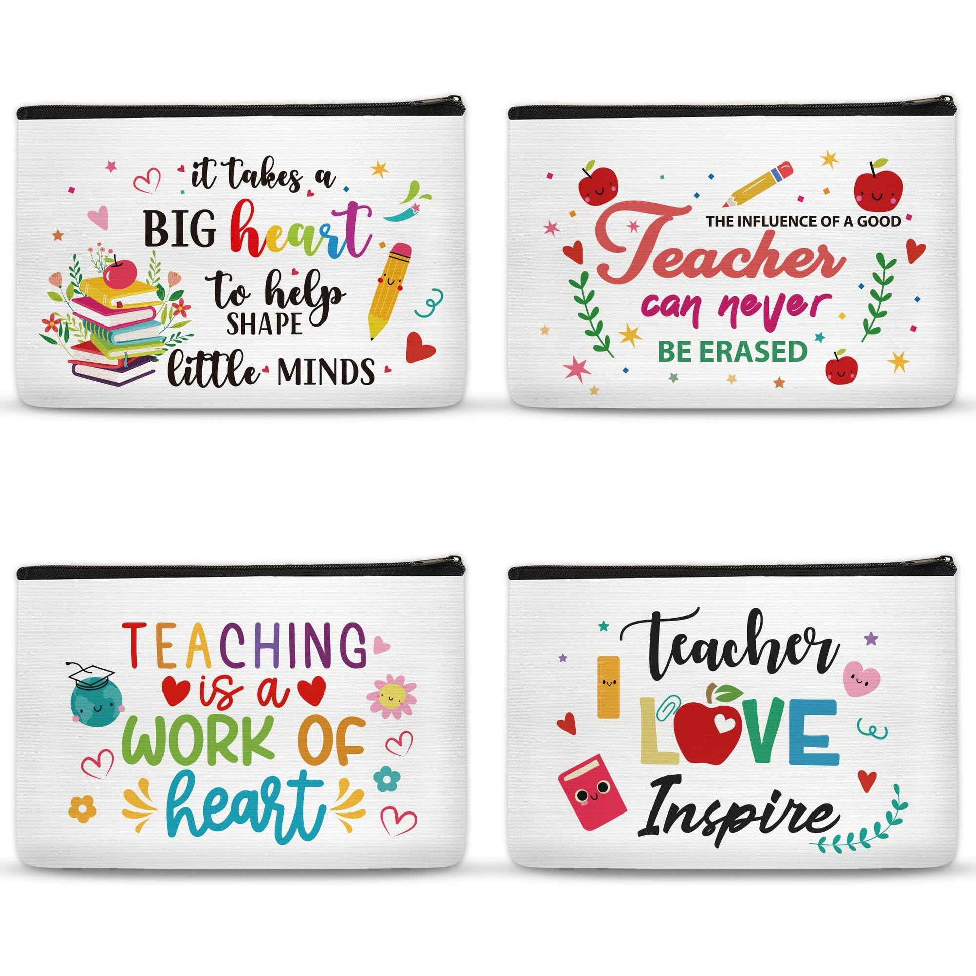 YOMOVER Teacher Appreciation Gifts Makeup Bag - 4 Pcs Best New Teacher Gifts for Women Small Cosmetic Bags Canvas Travel Toiletry Bag with Zipper for Teacher's Day Graduation Back to School