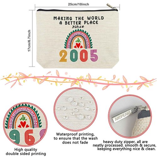 20th Birthday Gifts for Girls Makeup Bags, 2005 Happy 20th Birthday Decorations for Teen Girls, 20 Year Old Girl Birthday Gifts for Daughter, Sister, Granddaughter, Cosmetic Travel Pouch, Christmas