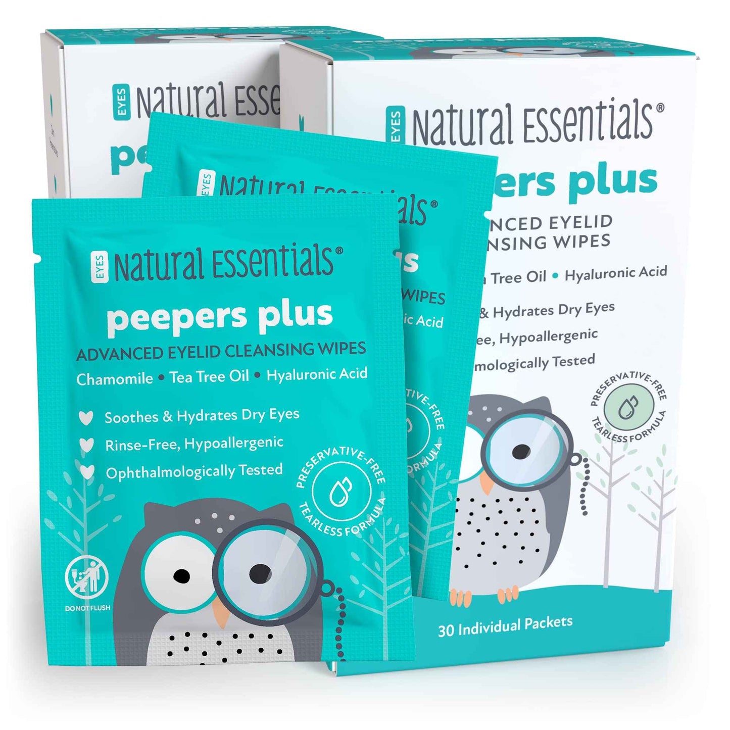 Natural Essentials Peepers Plus Eyelid Wipes, Preservative-Free & Rinse-Free Eye Wipes for Daily Use, Hydrating & Moisturizing Hyaluronic Acid & Tea Tree Oil Soothes Allergy Dry Eyes, 30 Count (2pk)