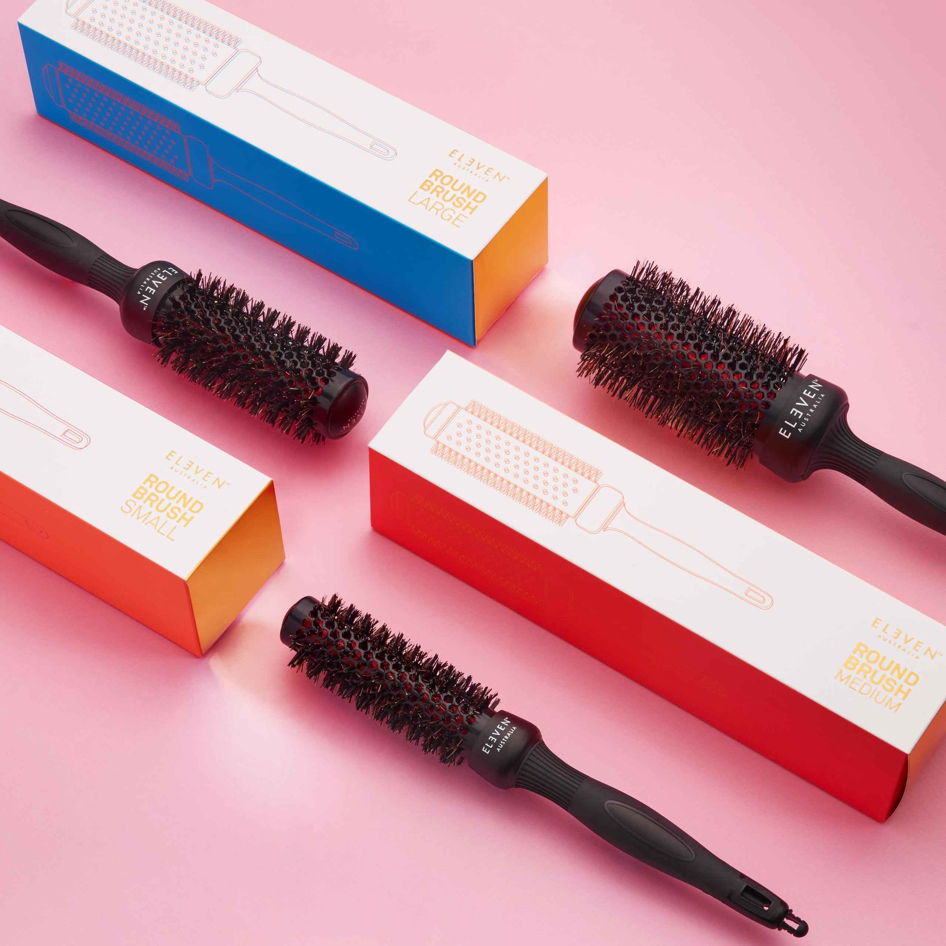 ELEVEN AUSTRALIA Small Round Hair Brush for Blow Drying & Blow Out Styling - Roller Brush for Women & Men, Professional Style Tool for Curling, Magnesium Barrel, Boar & Nylon Bristles