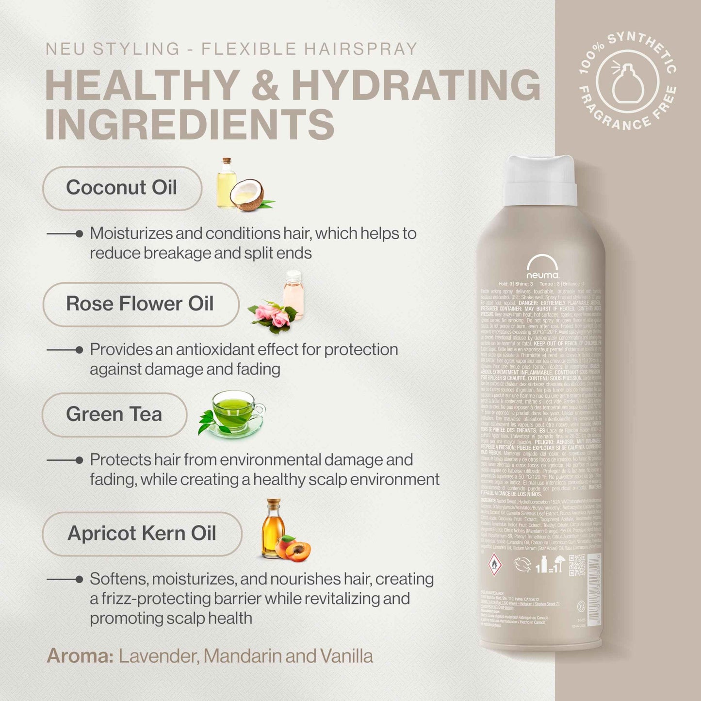 NEUMA Neu Styling Flexible Hair Spray 9 Fl. Oz. Hairspray for Women with Lavender, Mandarin & Vanilla Scent, Flexible Hold Styling Hairspray