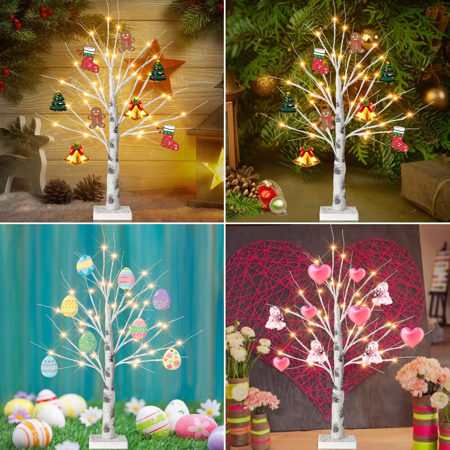 Set of 2- FastDeng Birch Tree Lighted, 2FT 36 LED Warm White Lights, Battery Powered Timing Tabletop Bonsai Tree Light for Home Bedroom Holiday Wedding Party Indoor Decoration