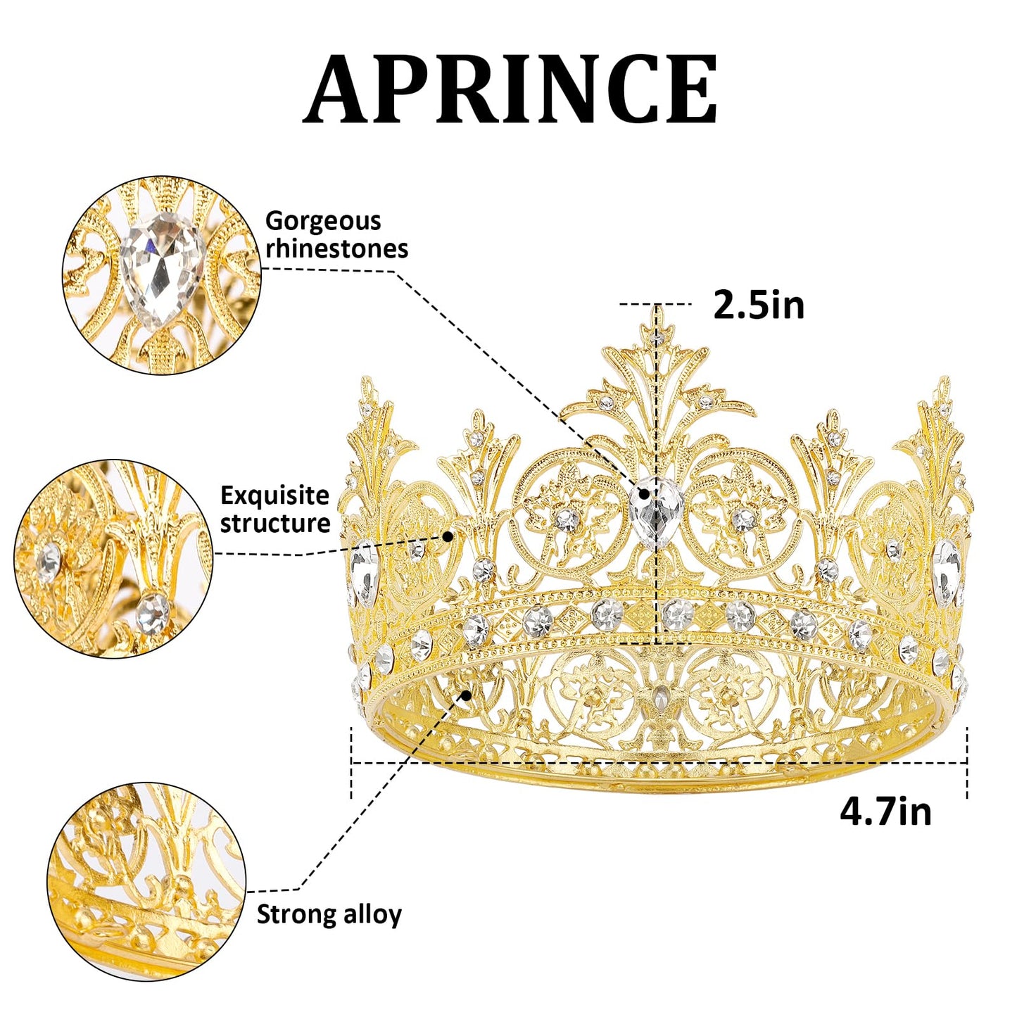 Aprince Queen Crown Crystal Wedding Crowns and Tiaras for Women Princess Bride Crown Hair Accessories for Costume Birthday Party Pageant Prom Rose Gold