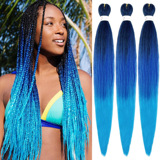 IXIMII 3 packs Ombre Braiding Hair Pre Stretched 26 inch Pre-Stretched Kanekalon Hair Straight Crochet Braids Soft Yaki Texture Hot Water Setting Synthetic Hair Extensions