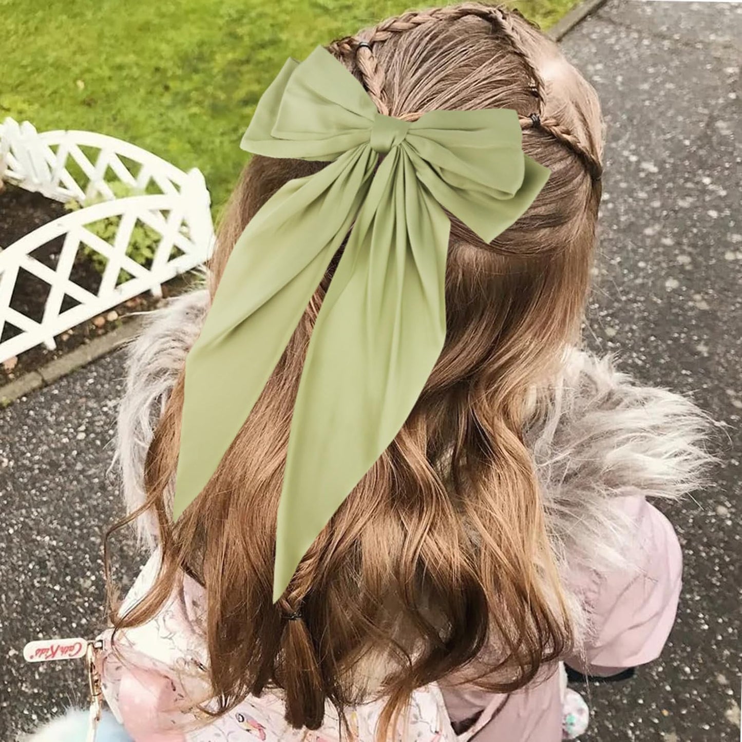 JOYRUBY Green Bow Hair Clips, 2PCS Hair Bows for Women Satin Big Bows for Girls, Long Tail Large Hair Bows for Girls Coquette Bows Hair Accessories