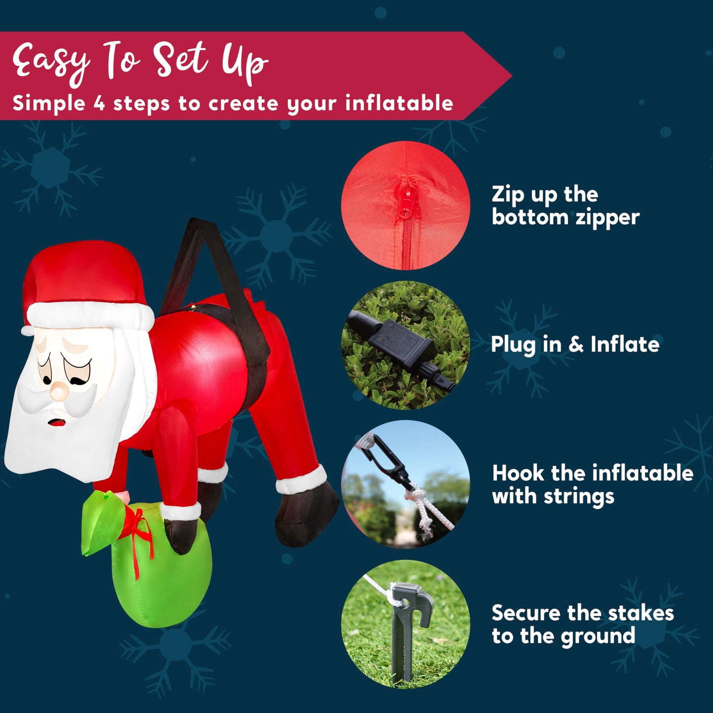 Joiedomi 4 FT Long Christmas Inflatables Santa Hanging On A Tree, Outdoor Christmas Decorations with Build-in LEDs, Blow Up Inflatables for Christmas Party Outdoor Yard Garden Lawn Winter Decorations