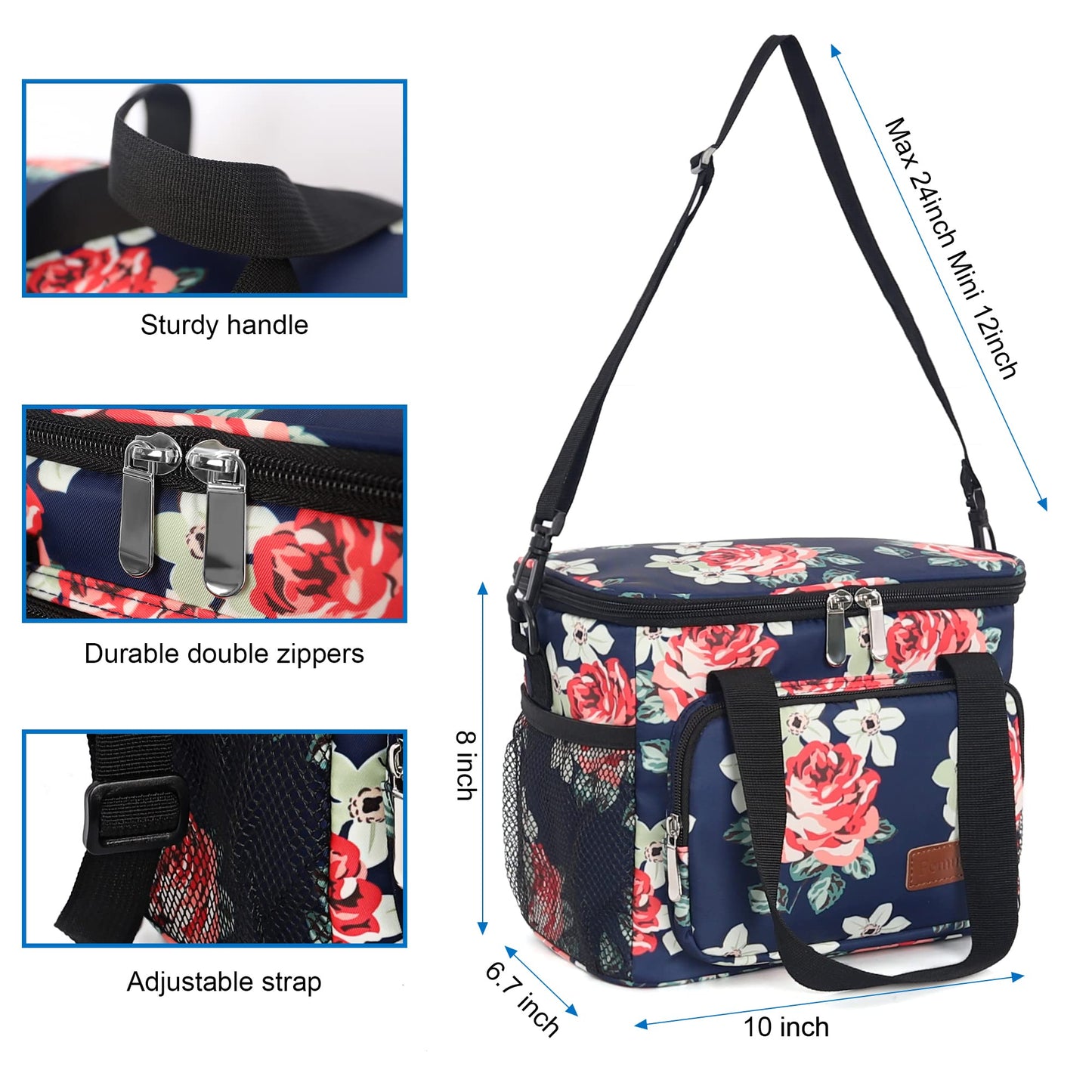 Femuar Lunch Bags for Women/Men, Insulated Lunch Bag for Work Office Picnic - Large Lunch Cooler Bag Leakproof Lunch Box with Adjustable Shoulder Strap for Adults - Floral