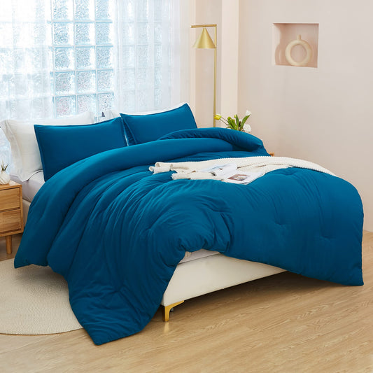 Litanika Teal Twin/Twin XL Comforter Set, 2 Pieces Turquoise Lightweight Solid Bedding Comforter Set, All Season Fluffy Bed Set (66x90In Comforter & 1 Pillowcase)