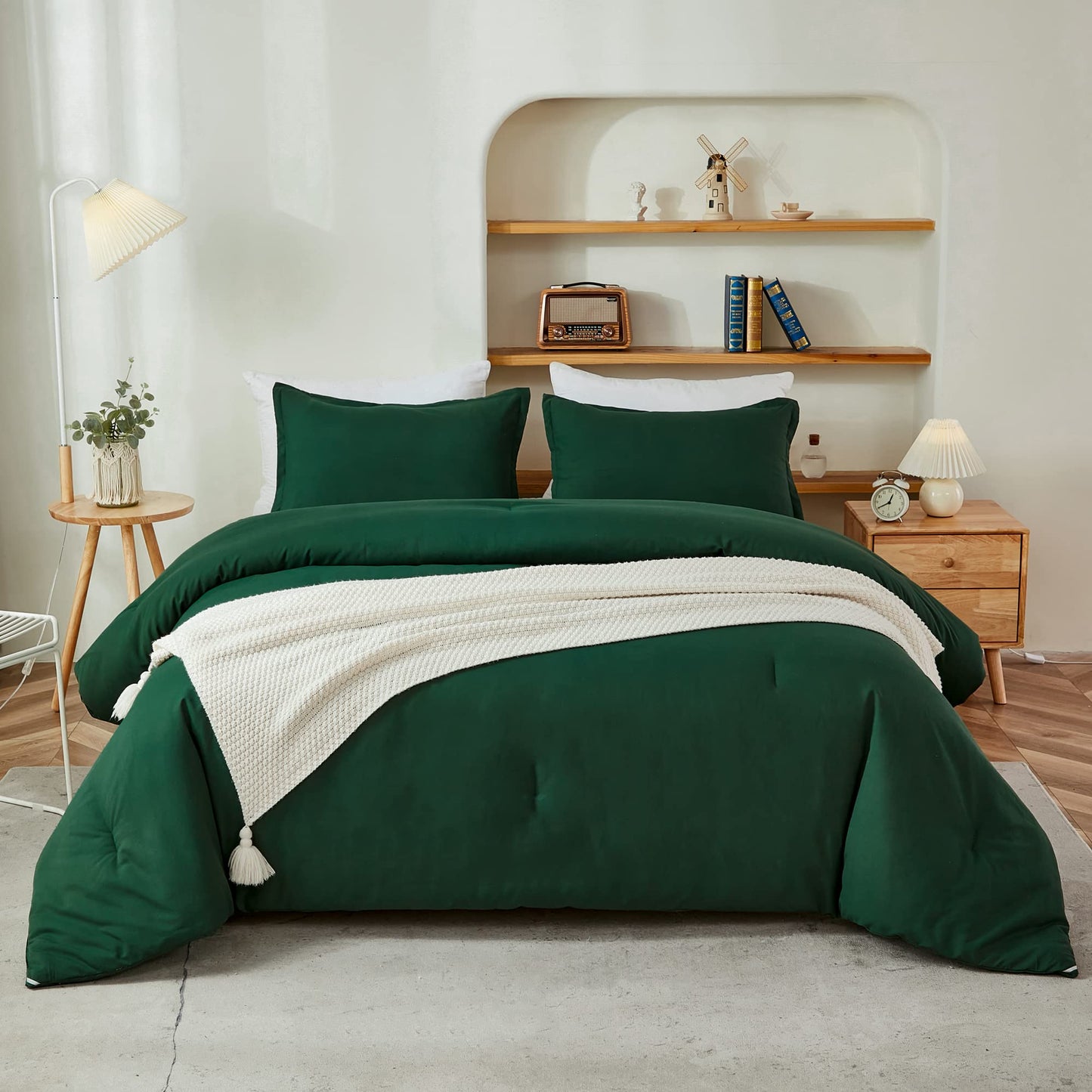 Litanika Dark Emerald Green Twin/Twin XL Comforter Set, 2 Pieces Solid Forest Bedding Set, All Season Fluffy Bed Set (66x90In Comforter & 1 Pillowcase)