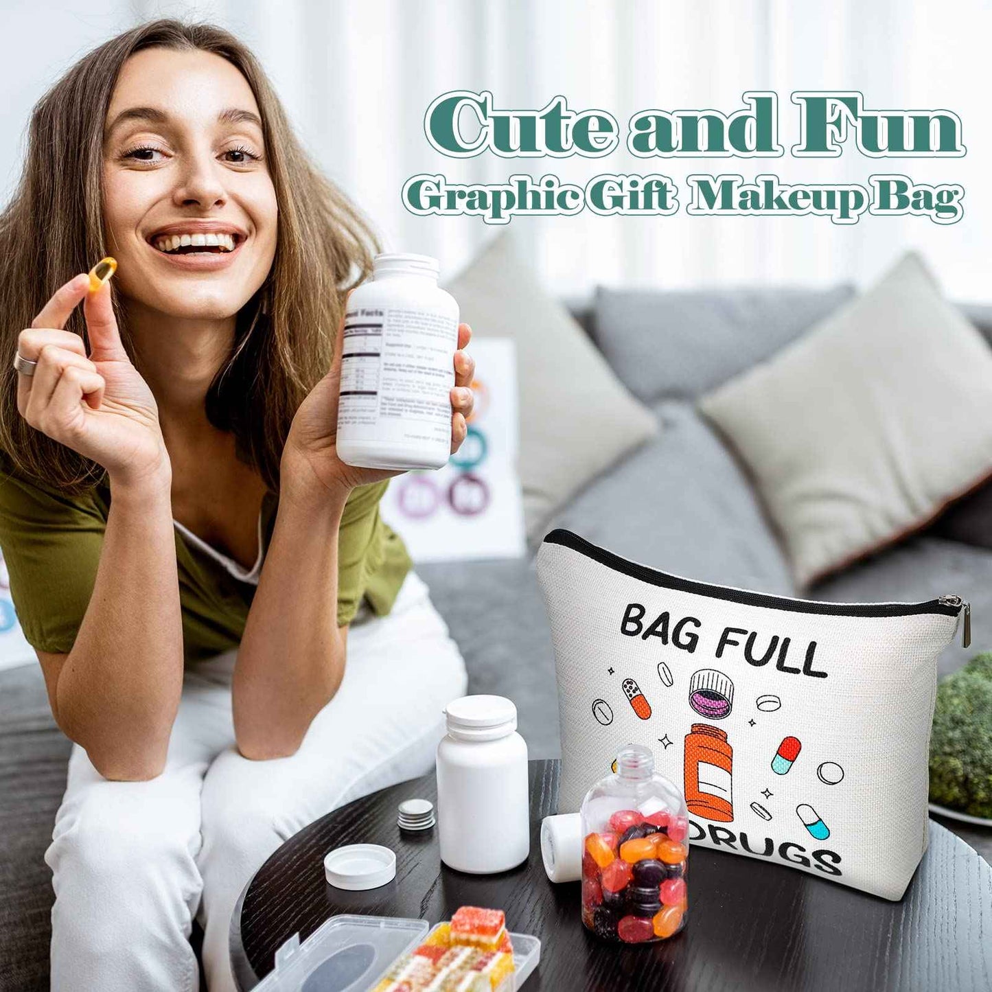 Hillban 4 Pcs Funny Medicine Bag Nurse Practitioner Gifts for Women Medicine Storage Pill Bag Travel Makeup Cosmetic Medication Bag Cute Zipper Pouch for Teens Patient Birthday Gifts