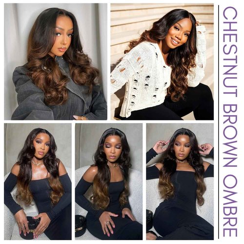 AUROO T1B/2/30 Chestnut Brown Ombre Human Hair Bundles Body Wave, 12A Thick Track 100% Virgin Human Hair Bundles Dark Roots Bundle 3 Tone Ombre Medium Auburn Colored Single Bundle Quick Weaves 12 Inch