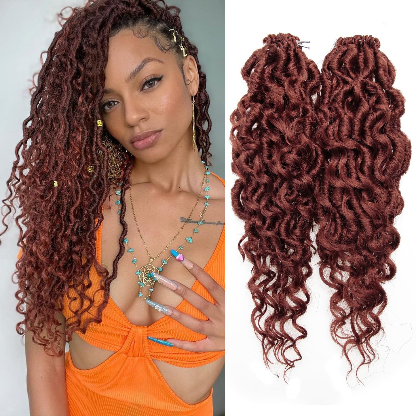 Goddess Locs Crochet Hair 22Inch 2Packs Pre-looped Short River Locs Curly Faux locs Crochet Hair Hippie Locs Bohemian Locs Crochet Braids for Black Women(350#, 22inch(Pack of 2))