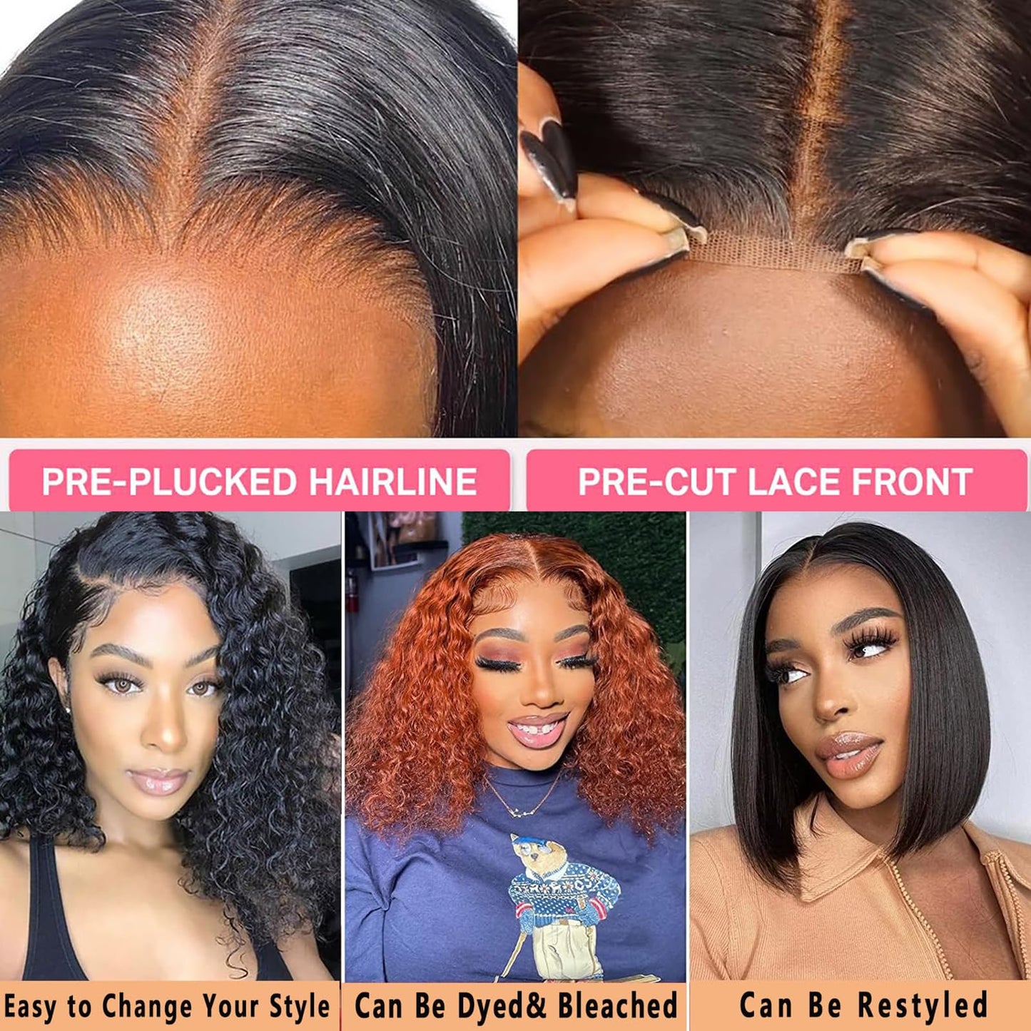 Maytune Wear and Go Glueless Wigs Human Hair Pre Plucked Pre Cut Deep Wave Curly Bob Wig Human Hair Lace Front Wigs for Black Women 4x4 Glueless Lace Closure Human Hair Bob Wigs 10 Inch